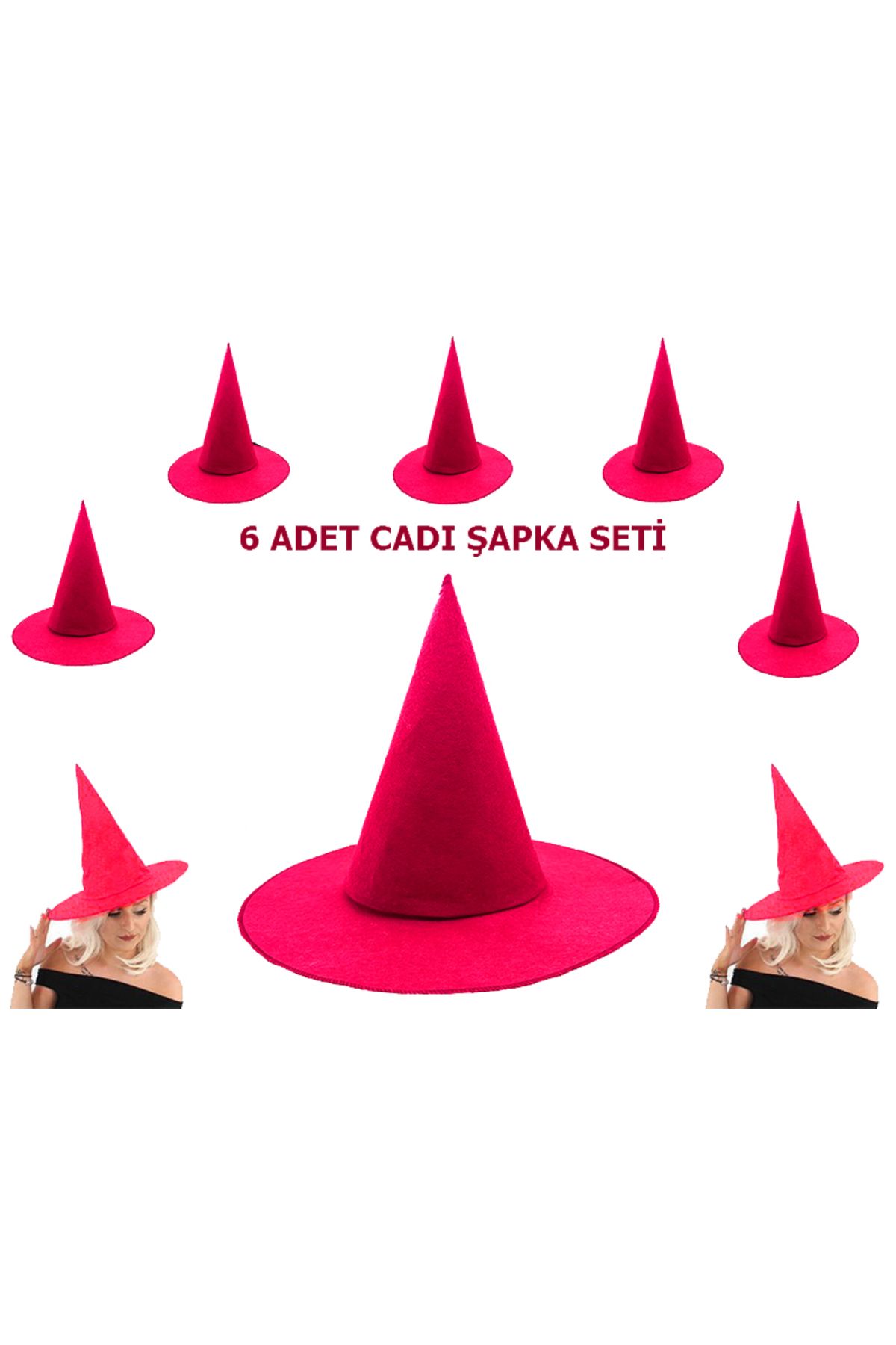 blueb Fuşya Renk Keçe Cadı Şapkası 6 Adet