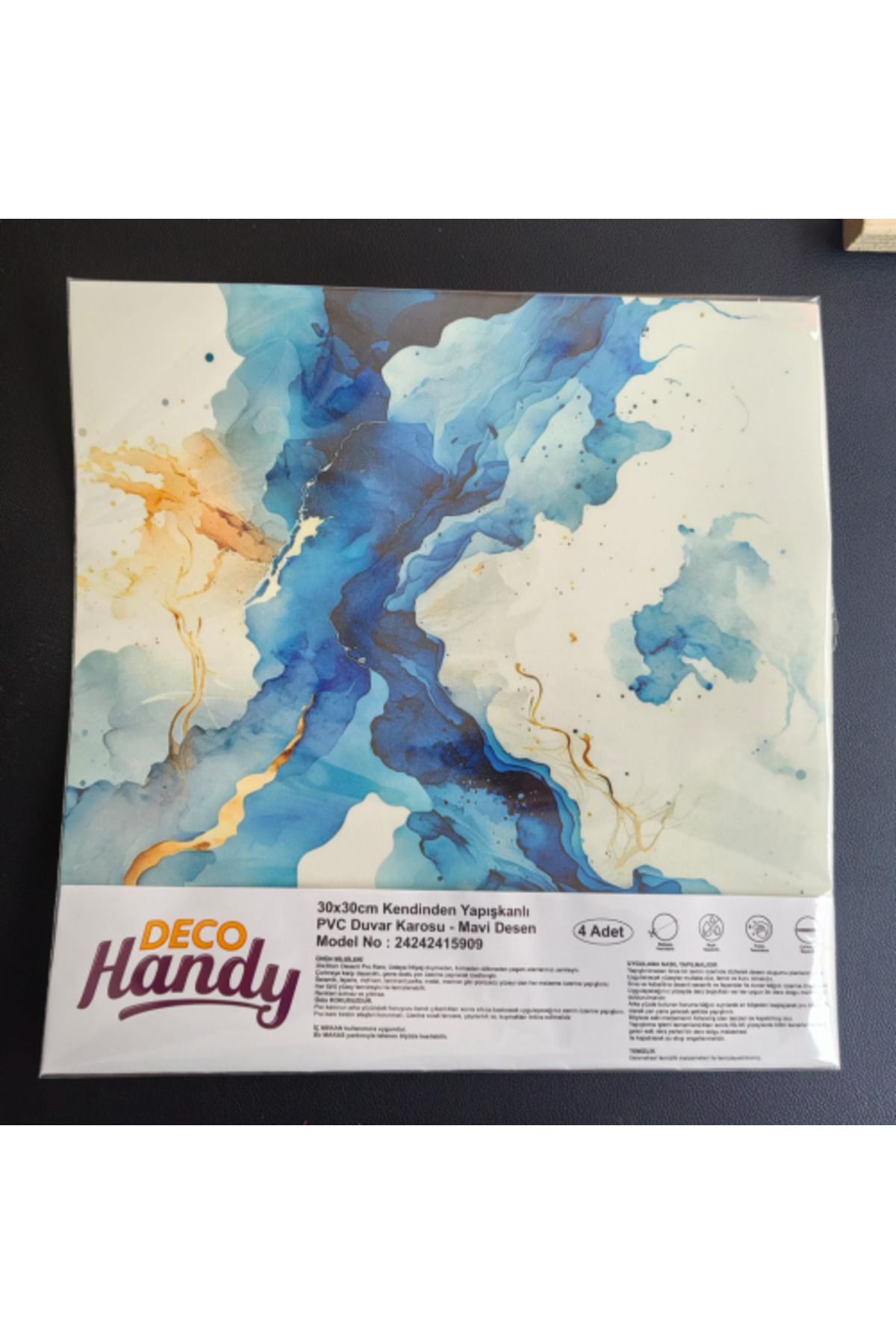 TTT Decohandy 30x30 Cm Pvc Duvar Karosu 4'lü Paket - Mavi Desen