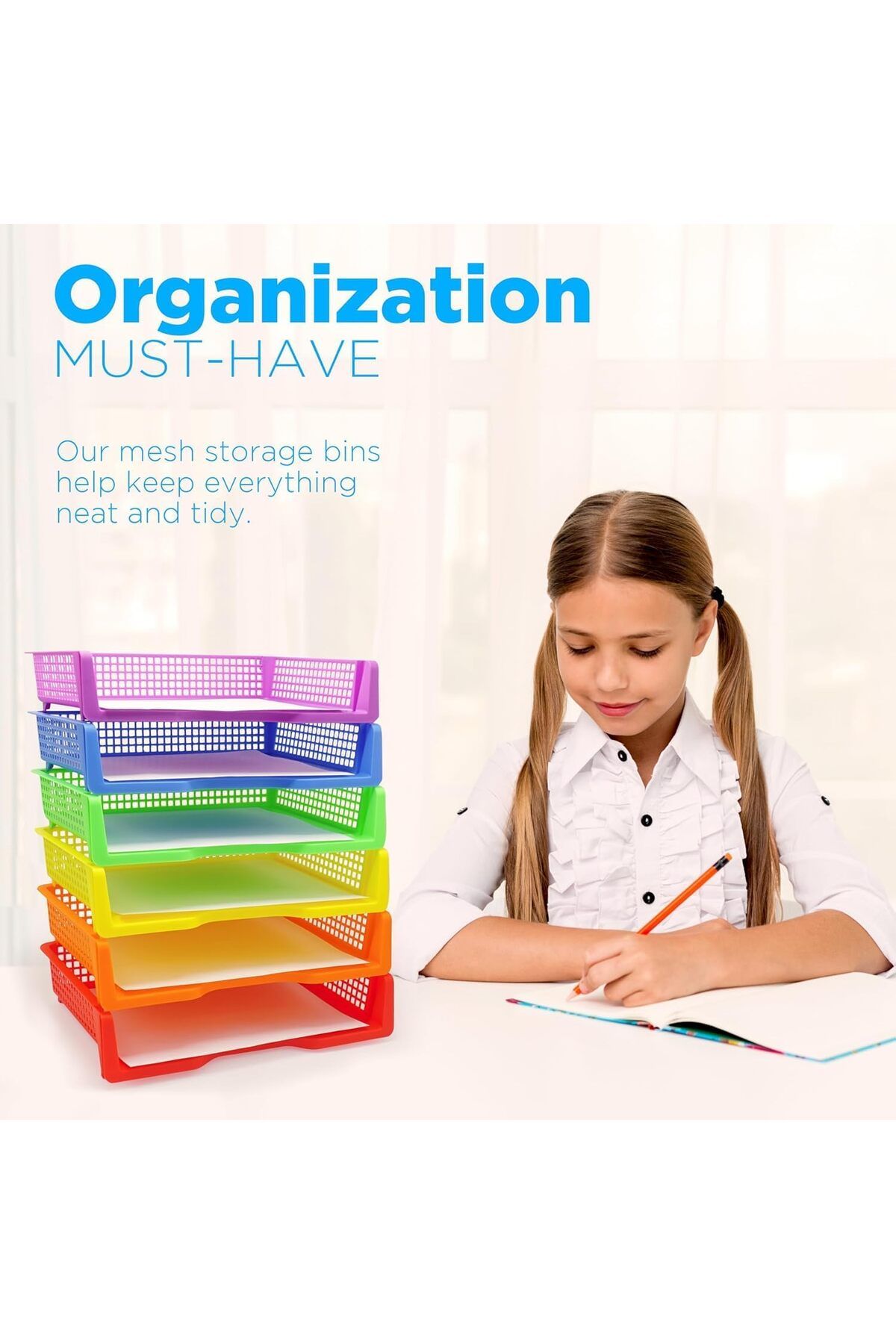 COOYA-6 Colorful Plastic Trays for Teachers, Durable Turn in Trays, Classroom Paper Organizers 3