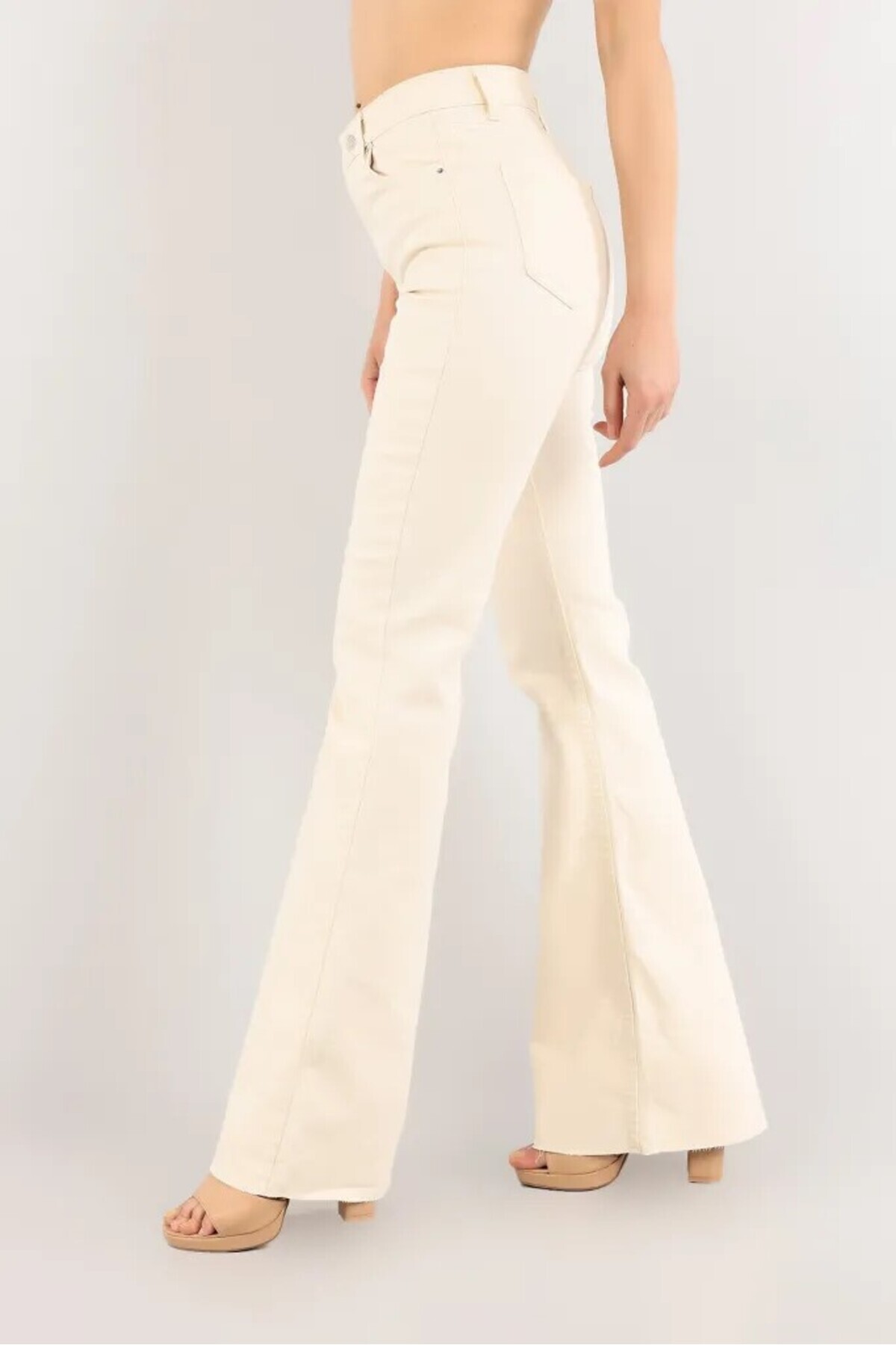 İBABUTİK  All Star Ispanyol Jeans Krem İspanyol Kot Yüksek Bel Ispanyol Ekru Kot Pantolon Likralı - Görsel 4