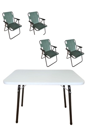 Tedarikcenter 4 Adet Plastik Kollu Yeşil Kamp Sandalyesi Ve 1 Adet 60x45 Cm K...