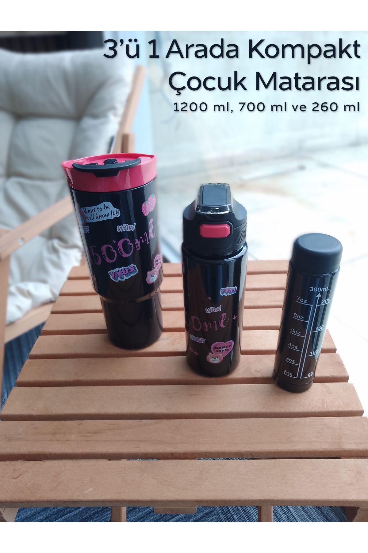 ARVALE-3 in 1 Nesting Flask Set with Sticker |   1200 Ml, 700 ml and 260 ml Children's Water Bottle 2