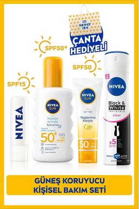 NIVEA SUN SPF50 Hassas Güneş Koruyucu Set, Vücut Spreyi, Yüz Kremi, Deodorant...