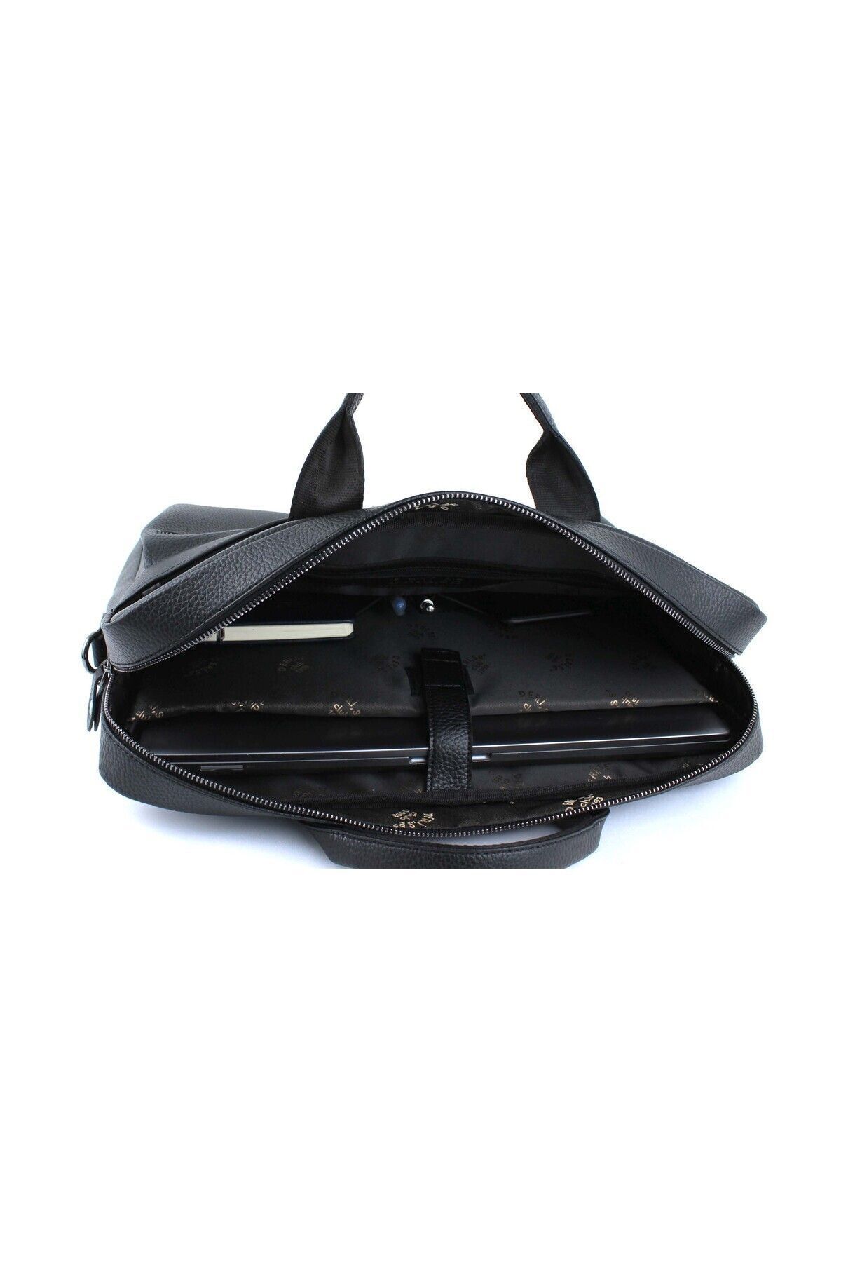 deri,se club-Men's Black Color File Briefcase with Shoulder Strap 6 Compartments Laptop and Briefcase 5