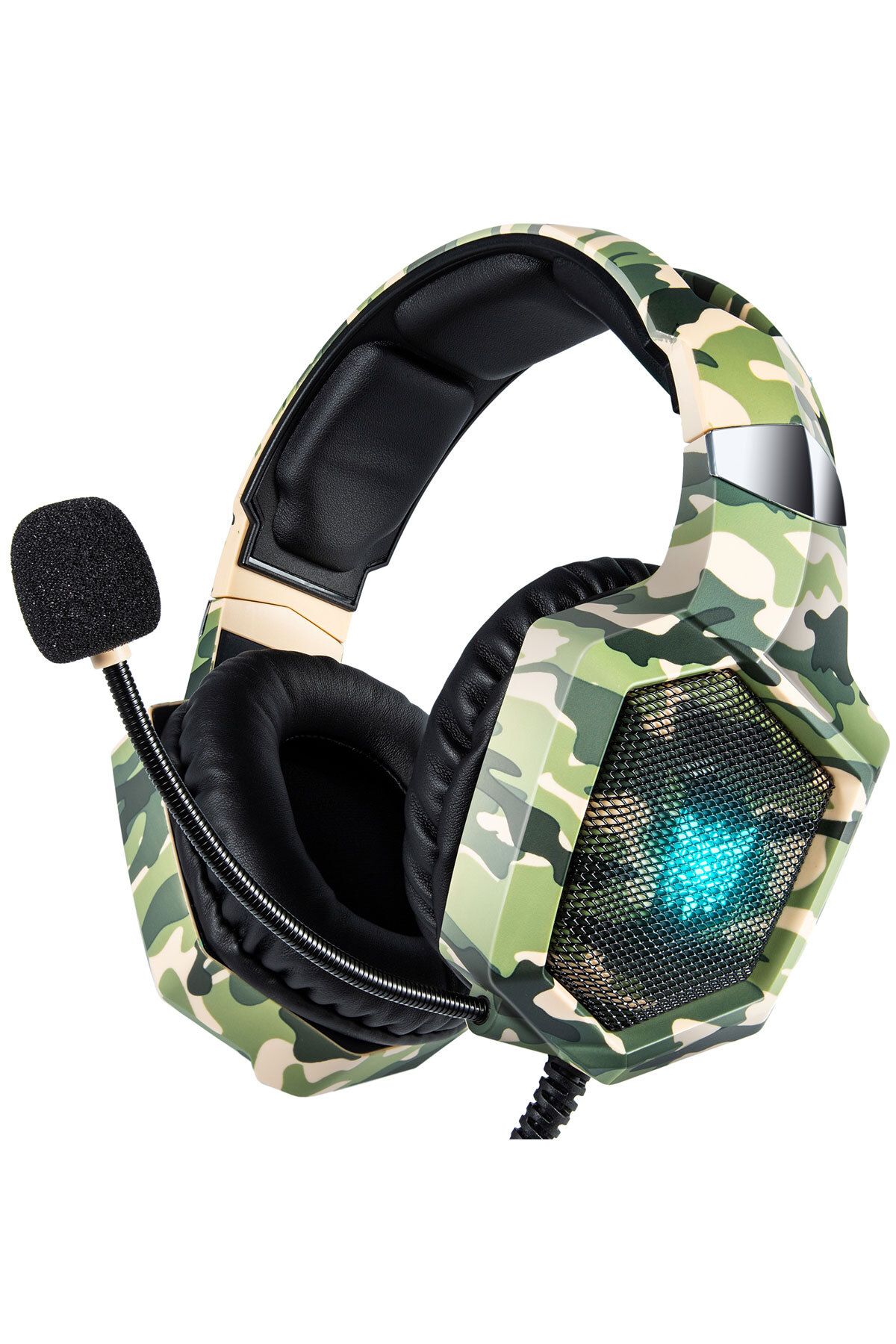 zibo Kamuflaj Desenli Gaming Kulaklığı RGB Işıklı Oyuncu Kulaklığı Mikrofonlu 3.5mm Jack + USB