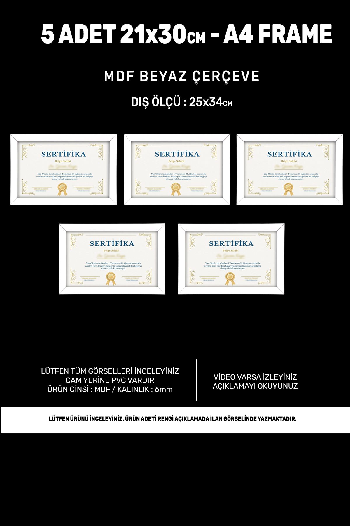 bymat-5 Pieces A4 Frame - Photo and Certificate Frame - 21x30 Frame - MDF White Frame 1