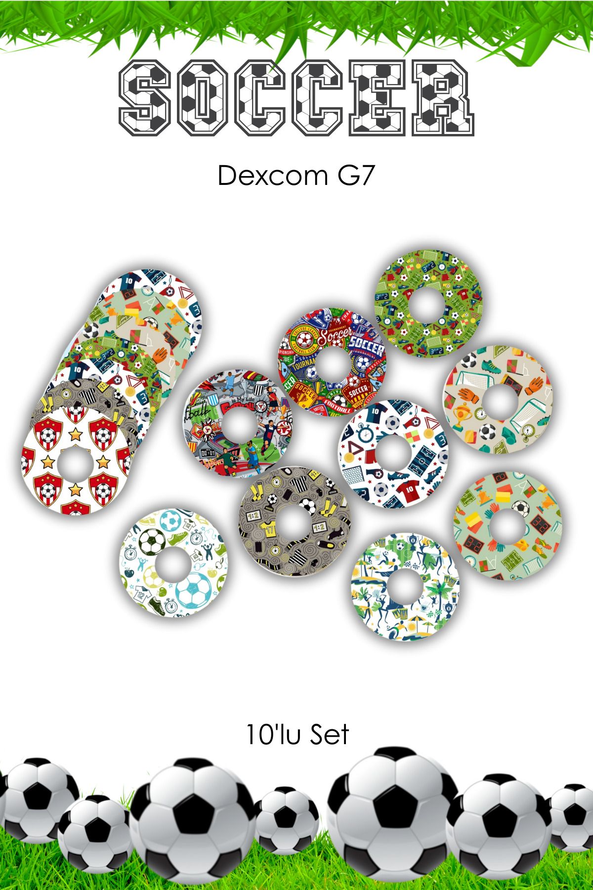 StickIT Dexcom G7 Sensör Koruyucu Bant Soccer Serisi 10'lu Paket