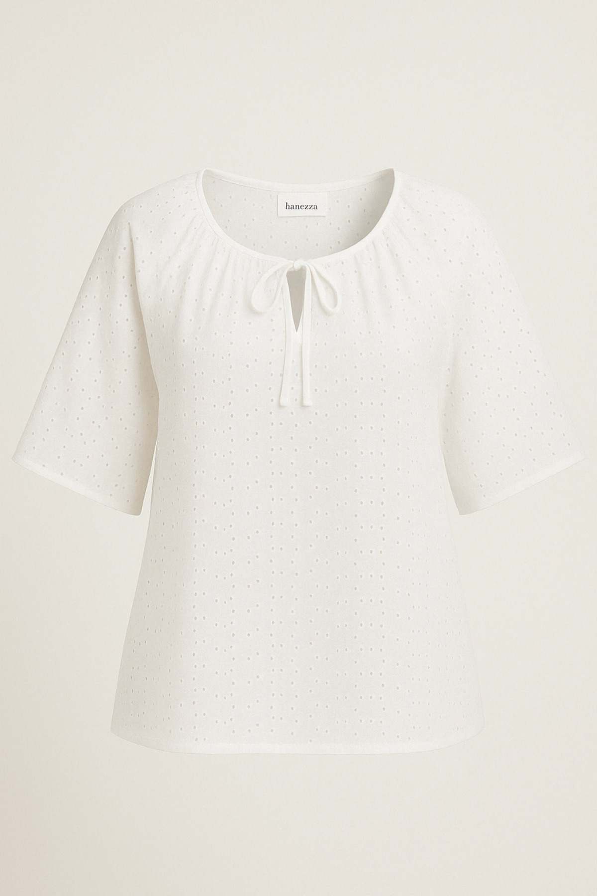 Hanezza-Women's Plus Size White Gathered Collar Reglan Sleeve 42-52 Fisto Poplin Cotton Blouse 2