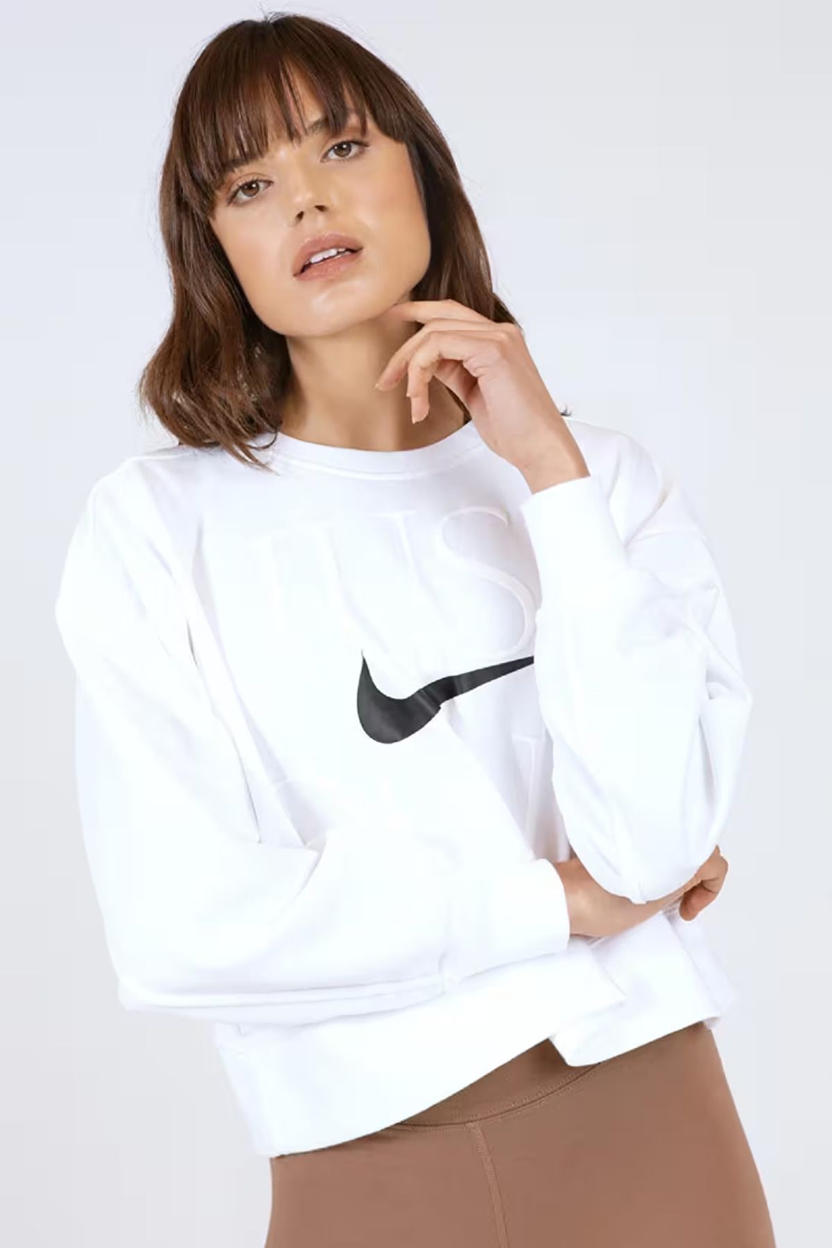 Nike Dri Fit Fleece Training Loose Fit Crop Sweat Bol Kesim Beyaz Sweatshirt Sportie