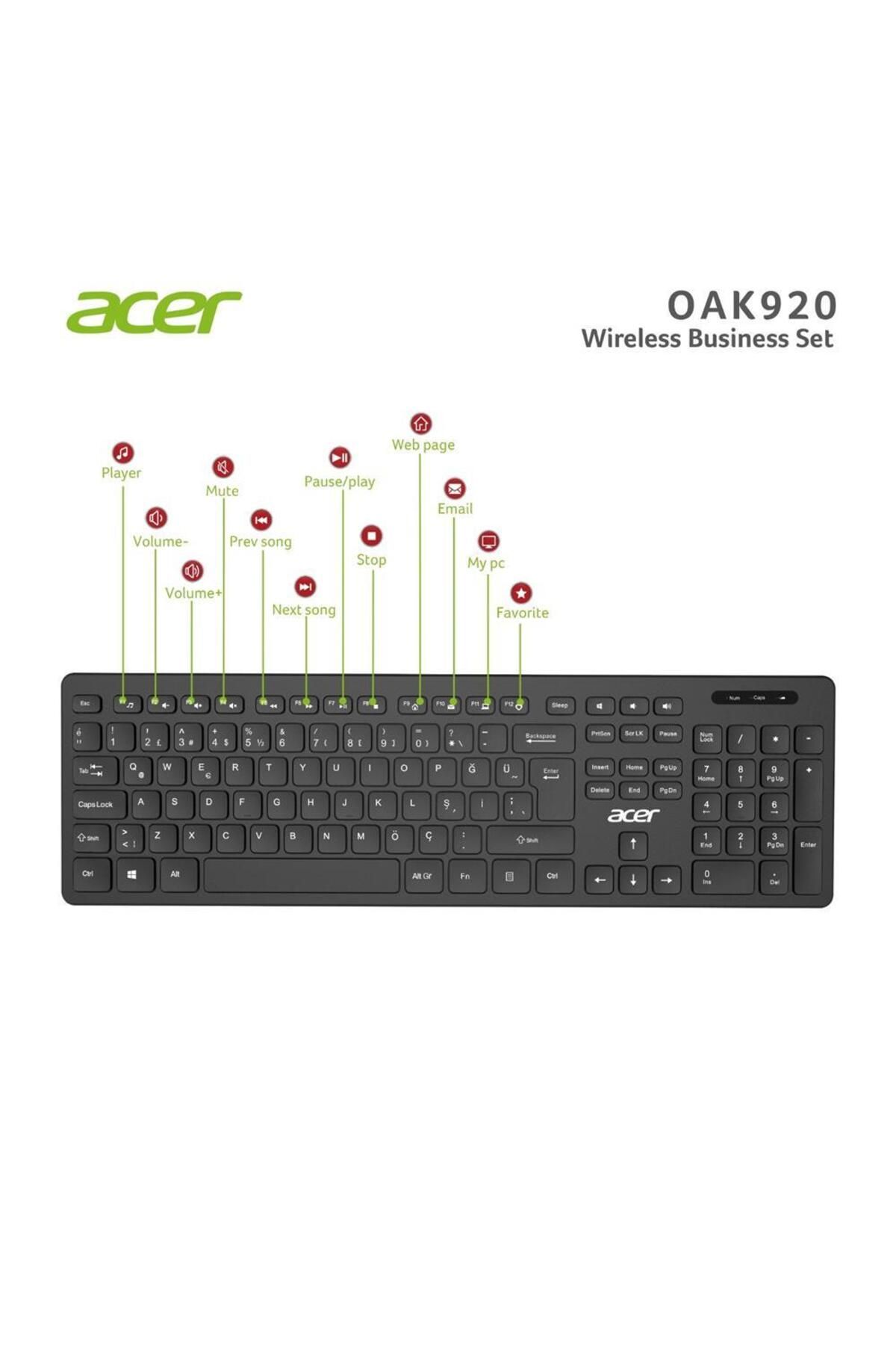 ACER Oak-920 Siyah Kablosuz Klavye 2.4Ghz Caps Lock (Smart Tv- Wifi)