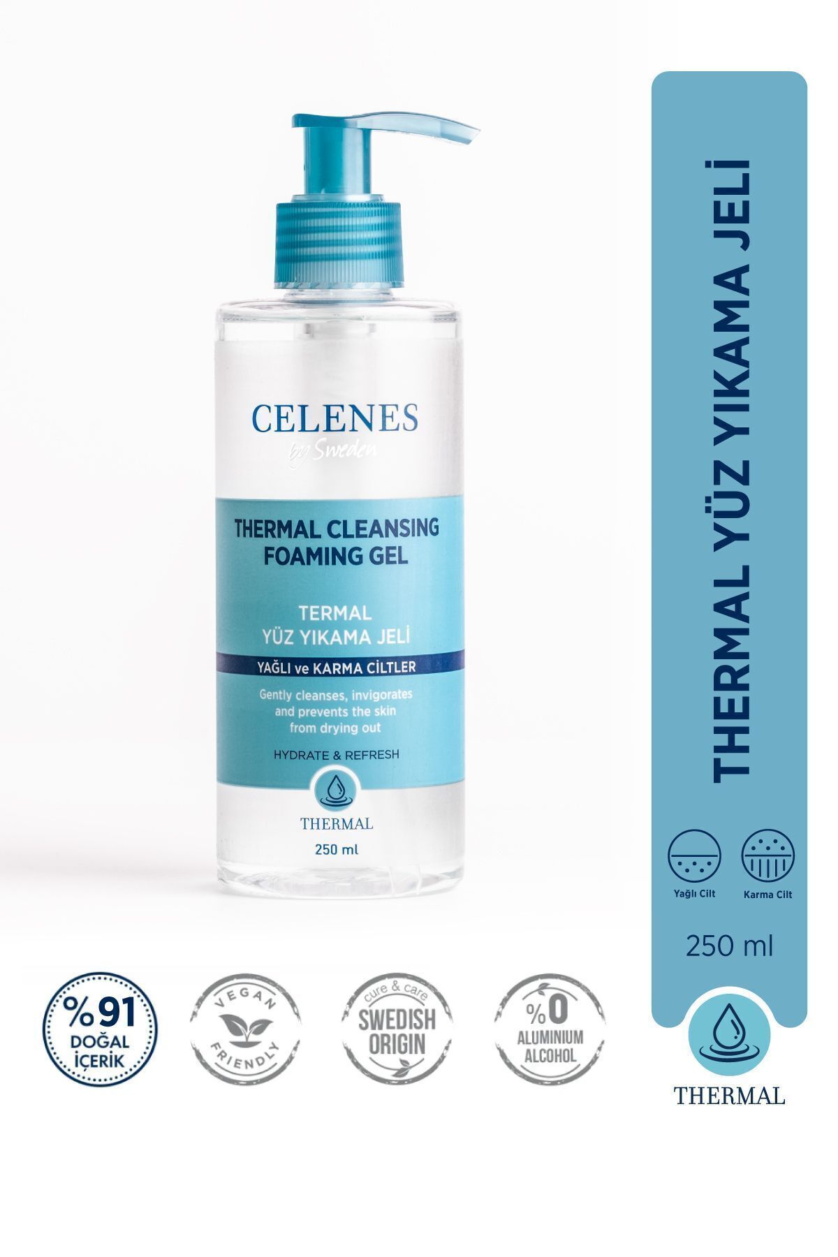 Celenes By Sweden Nemlendirici Ve Canlandırıcı Thermal Yüz Temizleme Jeli Yağlı Ve Karma Ciltler 250