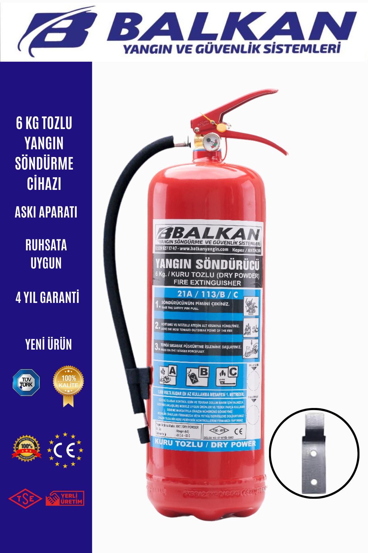 Balkan Ticaret 6 Kg Tozlu Yangın Söndürme Cihazı +askı Aparatı
