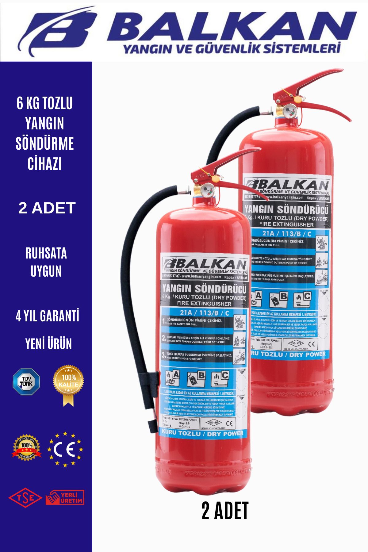 Balkan Ticaret 6 kg tozlu yangın söndürme cihazı 2 adet