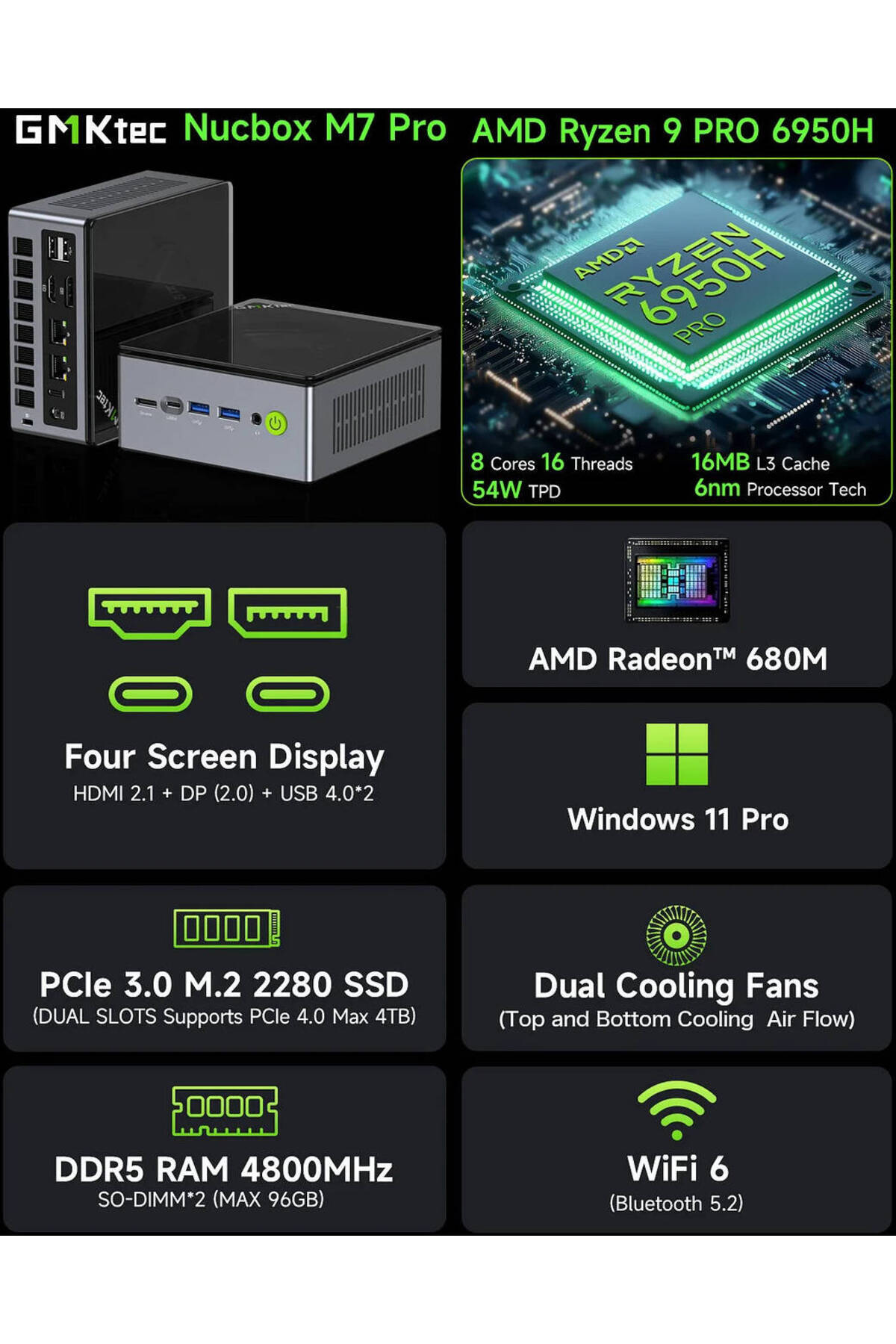 GMKtec-جهاز كمبيوتر صغير NucBox M7 Pro AMD Ryzen 9 PRO 8