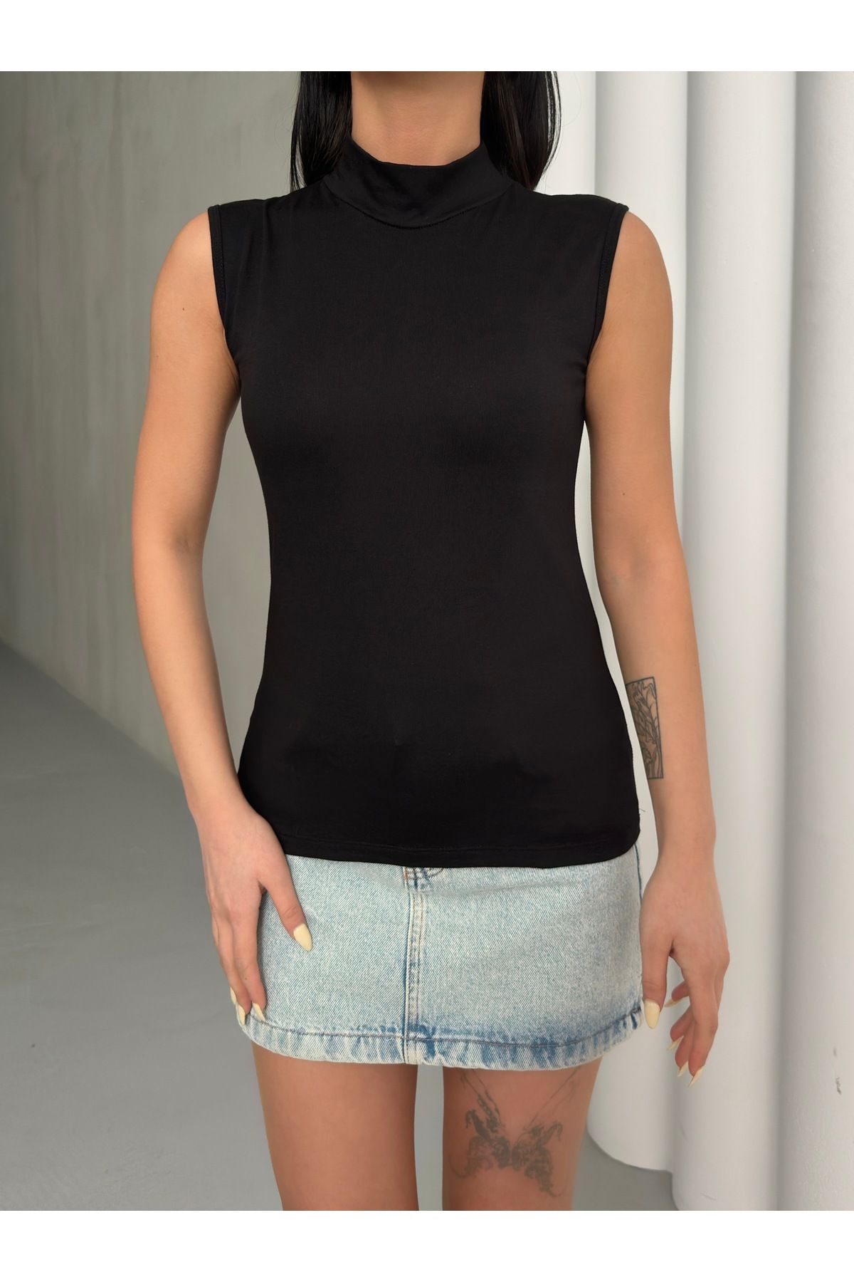 Lunamiratto-Body fără mâneci pentru femei, 2 negru, 2 alb, 4 piese, cu mâneci zero, cu gât înalt, elastic elastic 5