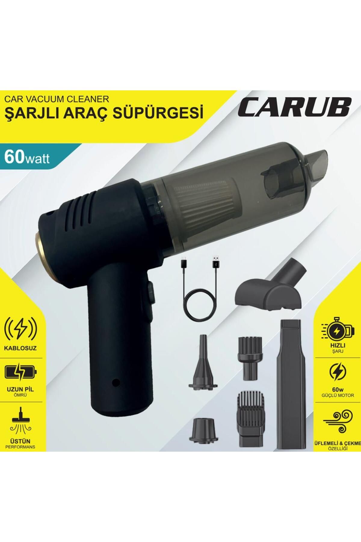 Carub Hko Oto Süpürge Sarjlı 60 Watt Lüx