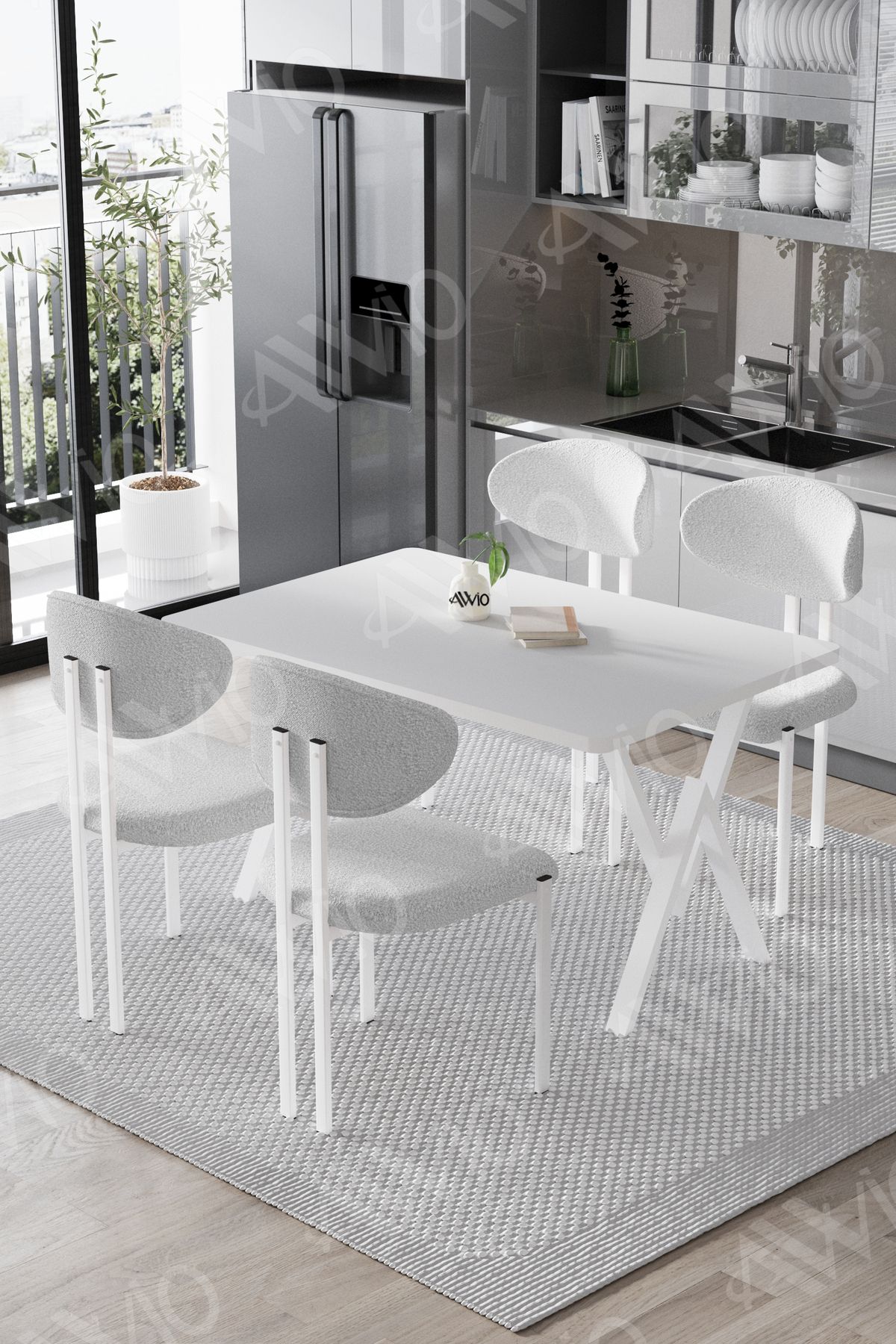 AVVİO Hauga Lotus Sandalye 80x120 Yemek Masası Mutfak Masası 4 Kişilik Masa Sandalye Takımı
