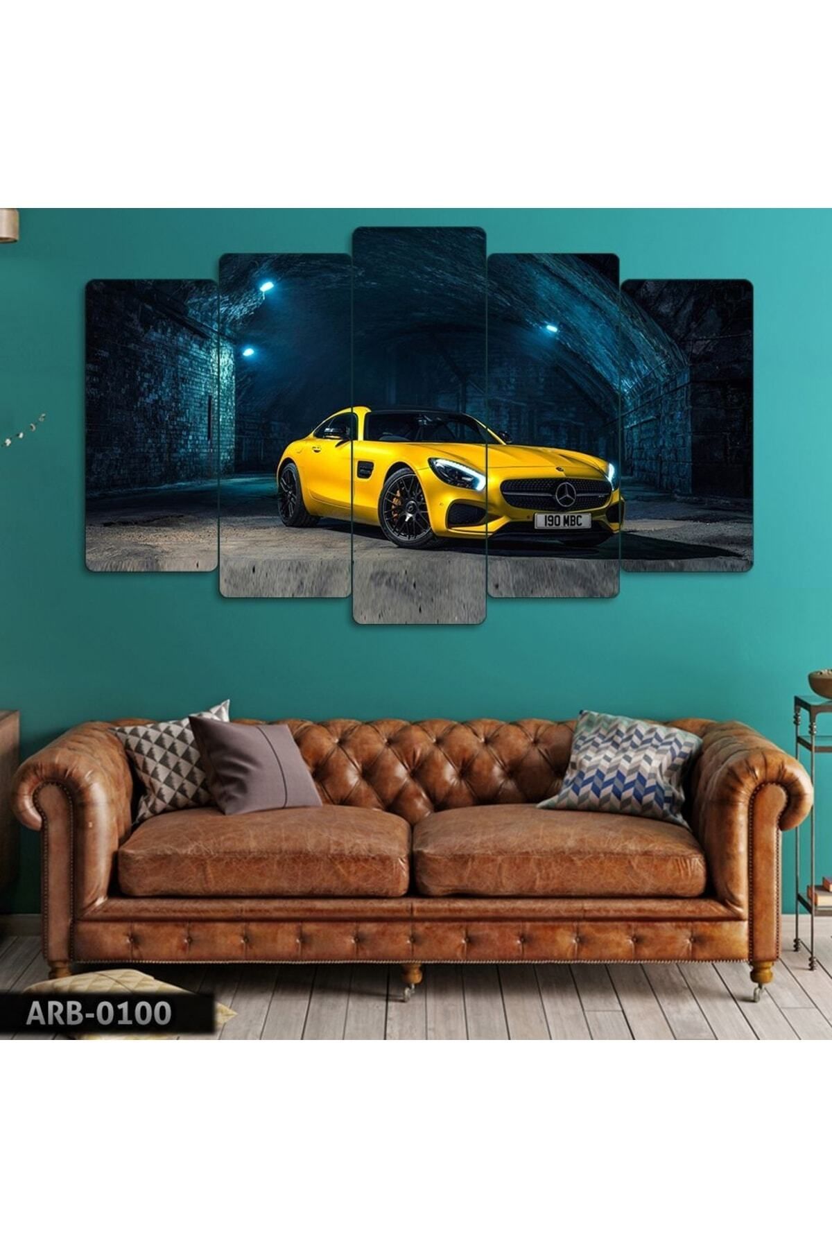 EVLOYA Sarı Mercedes Amg Gt, Araba - 5 Parçalı Tablo