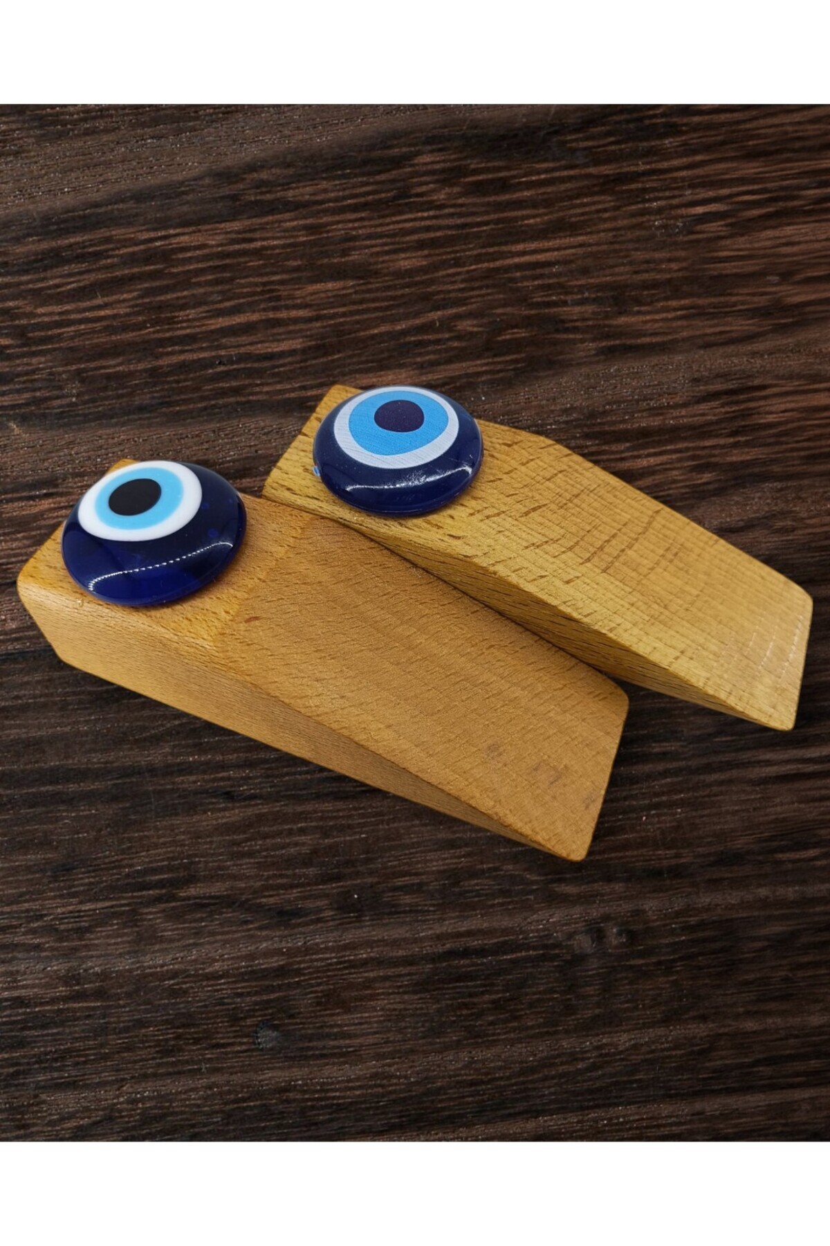 2Pcs Wooden Door Stopper Door Holder Wedge Stopper With Evil Eye Beads Anti-Slip Felt