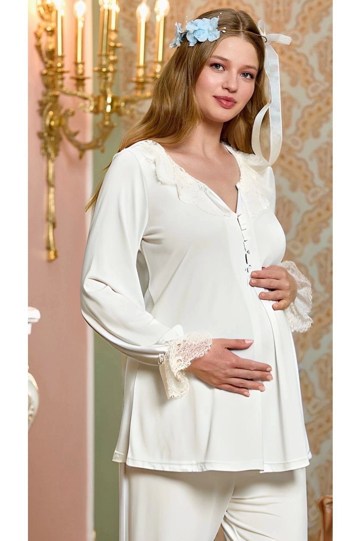 Beruflic Aqua 25143 Dantel Detay Lohusa Pijama Takım