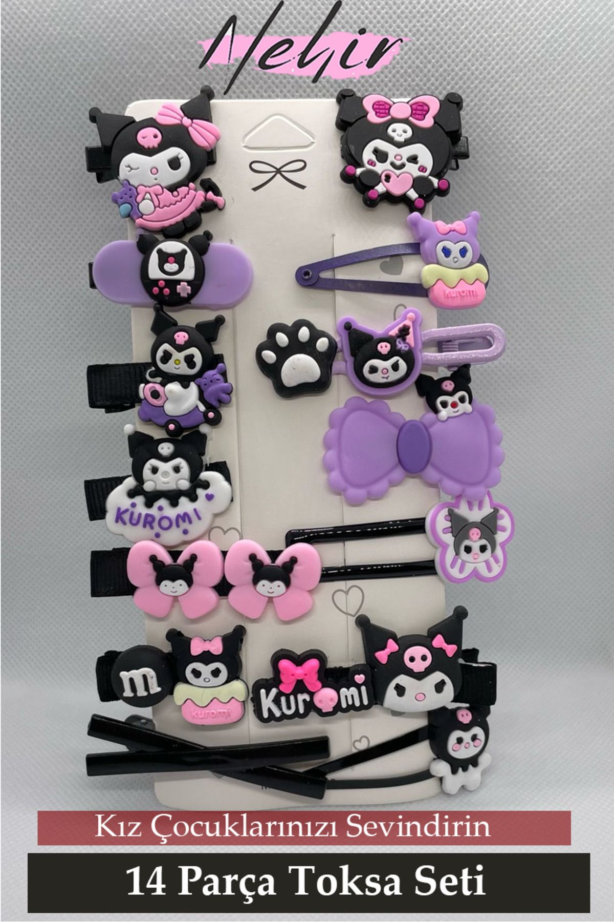 Nehir Kuromi Sanrio 14 adet Kız Toka Seti Kız Çocuk Hediye Fiyonk Saç Tokası