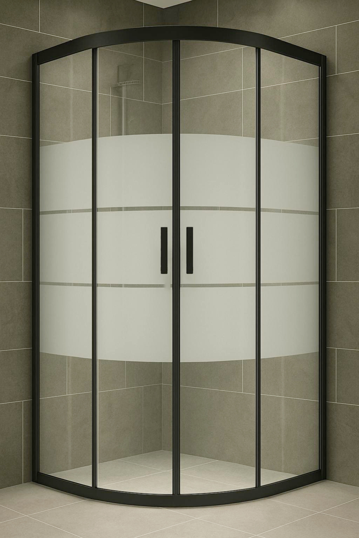 Shower Cabin Oval Box Pattern 5mm Tempered Glass Height 190 cm Black Profile