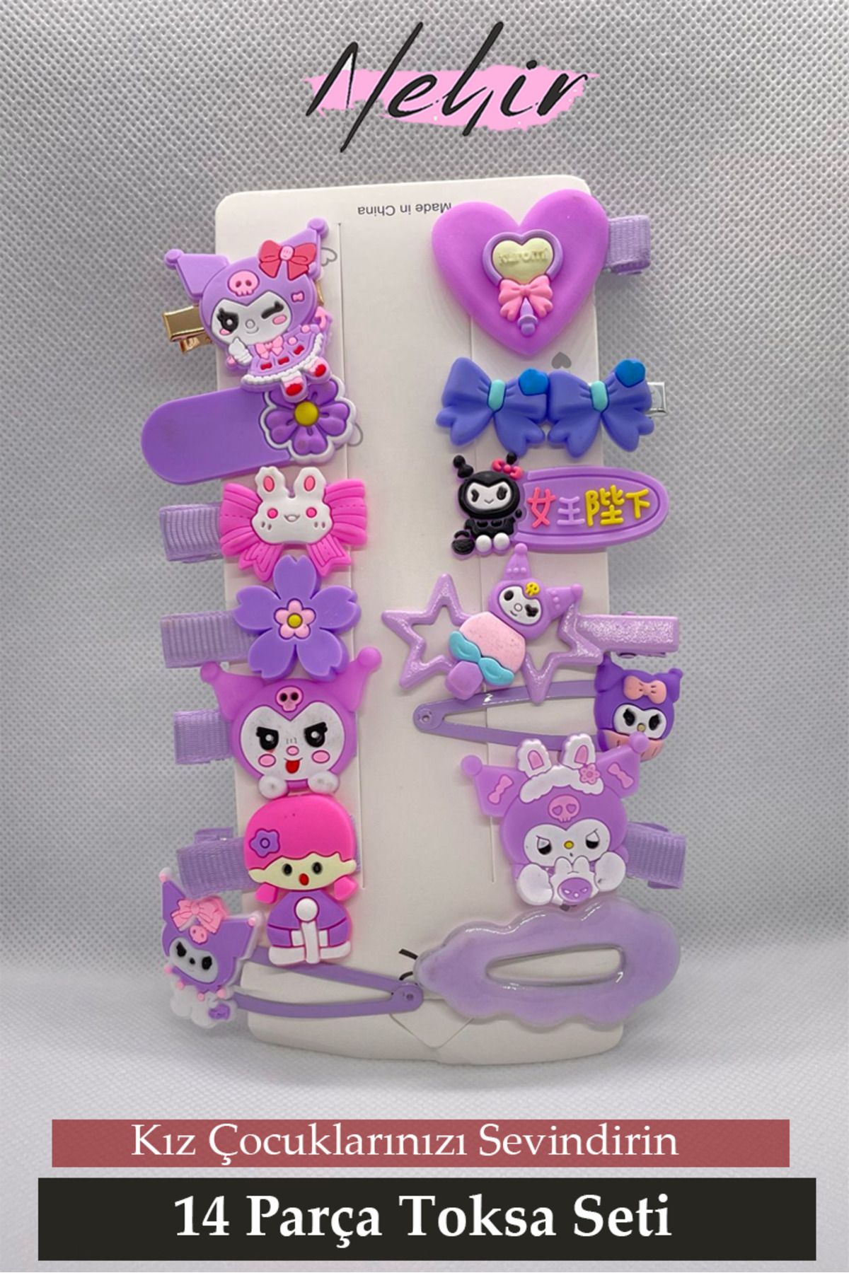 Nehir Kuromi Sanrio 14 adet Kız Toka Seti Kız Çocuk Hediye Fiyonk Saç Tokası