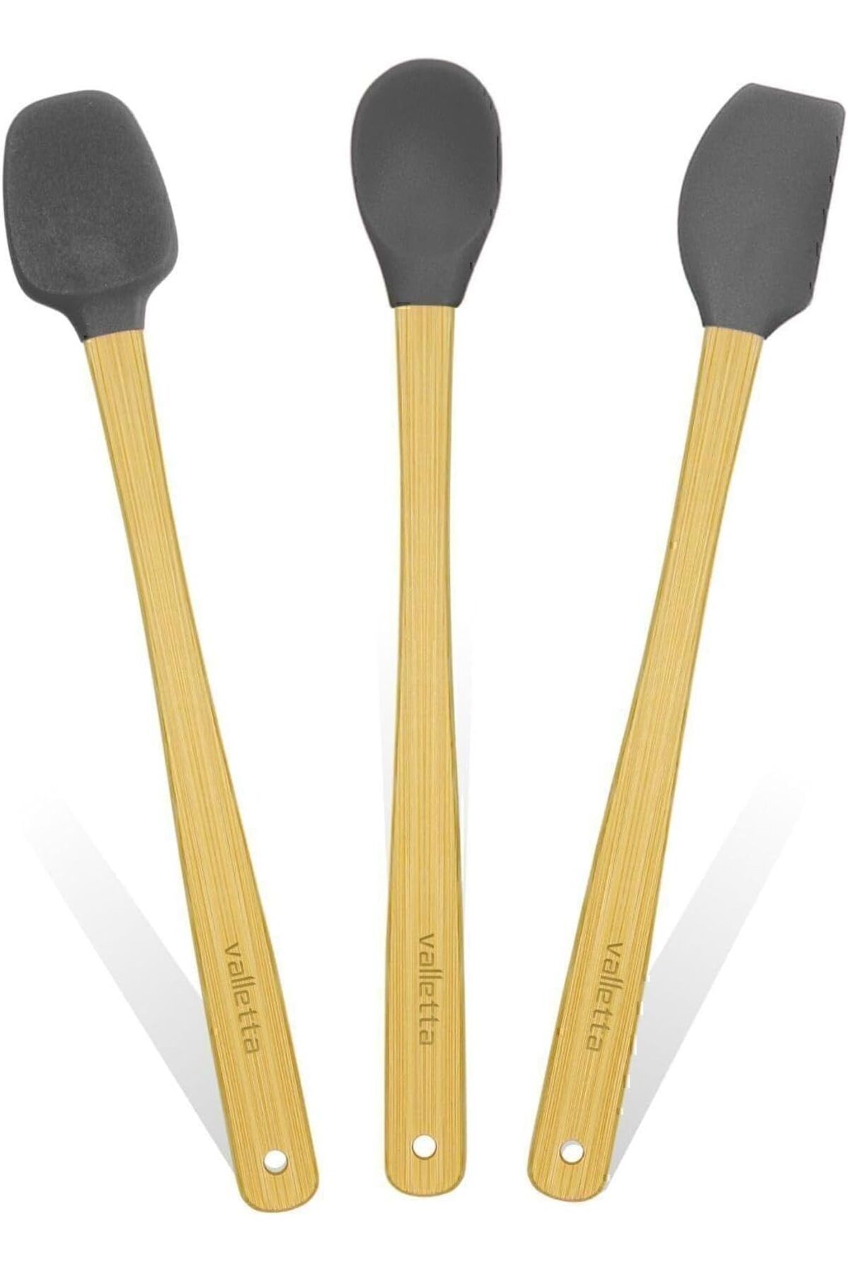 ÇAĞUR çağur Indigo 3'Lü Gri Bambu Silikon Spatula Seti Uzun 26 Cm Vlt1504 YENİ
