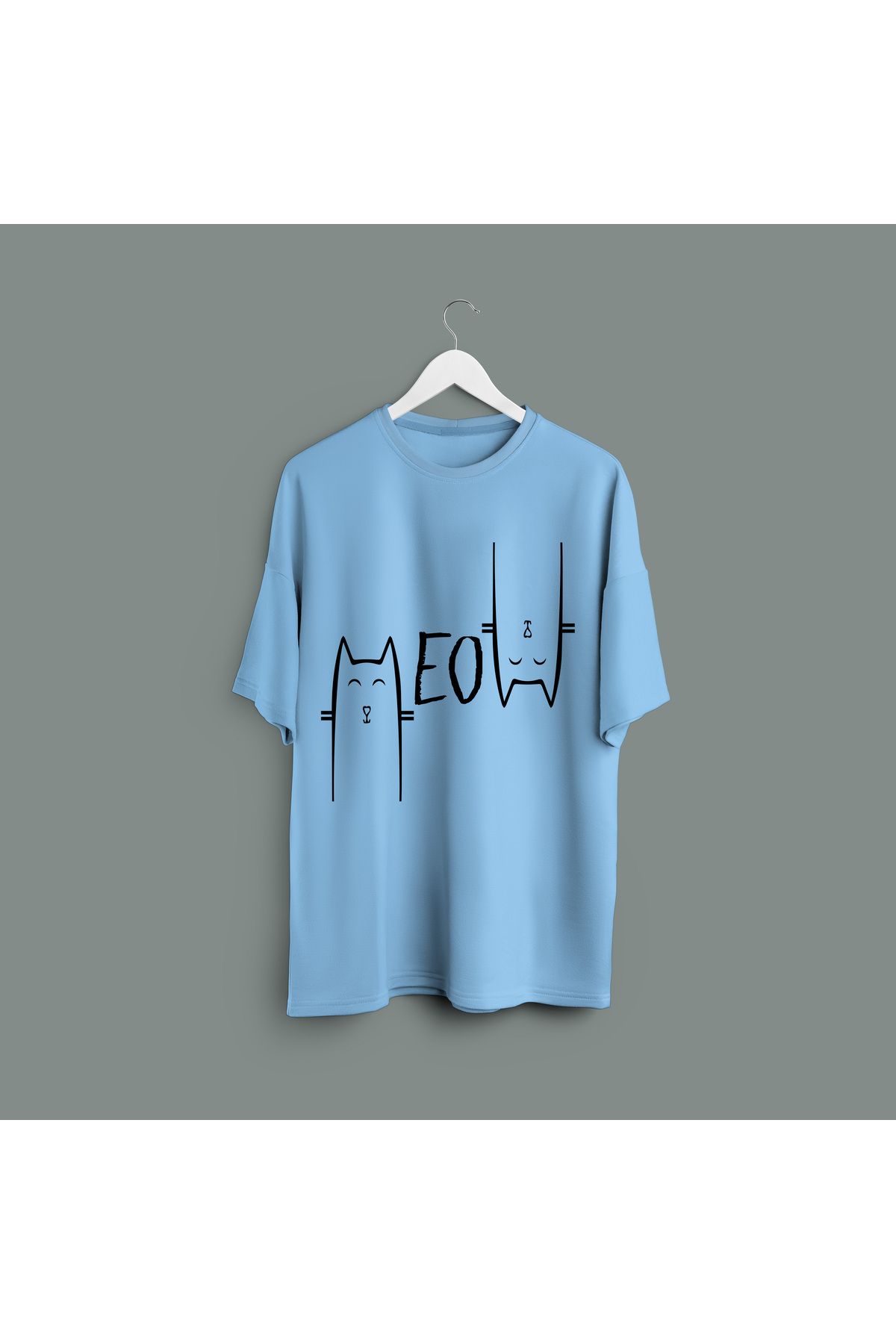 Zestia Unisex T-Shirt,Kedi Baskılı,Regular, %100 Pamuk,Mavi T-Shirt No: 00220