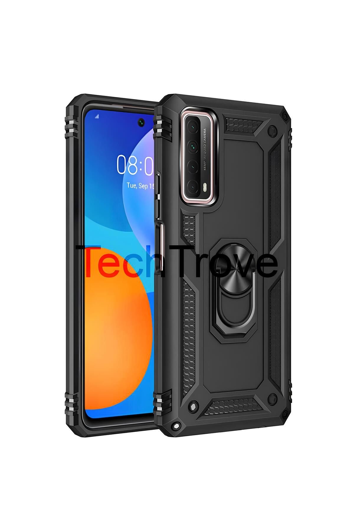 TechTrove Huawei P Smart 2021 Kılıf Yüzüklü Stand Olabilen Magnetic Tpu Tank Kapak