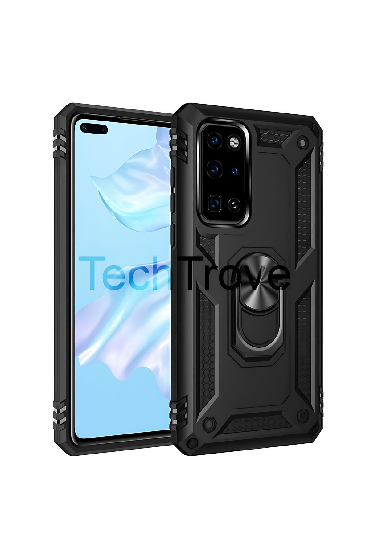 TechTrove Huawei P40 Kılıf Yüzüklü Stand Olabilen Magnetic Tpu Tank Kapak