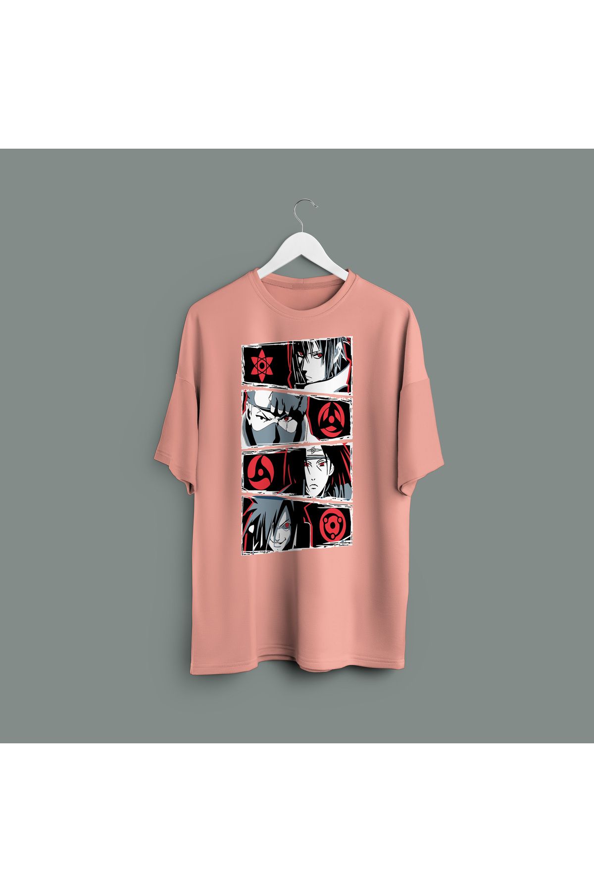 Zestia Unisex T-Shirt,Naruto Sharingan Baskılı,Regular, %100 Pamuk,Somon T-Shirt No: 00137