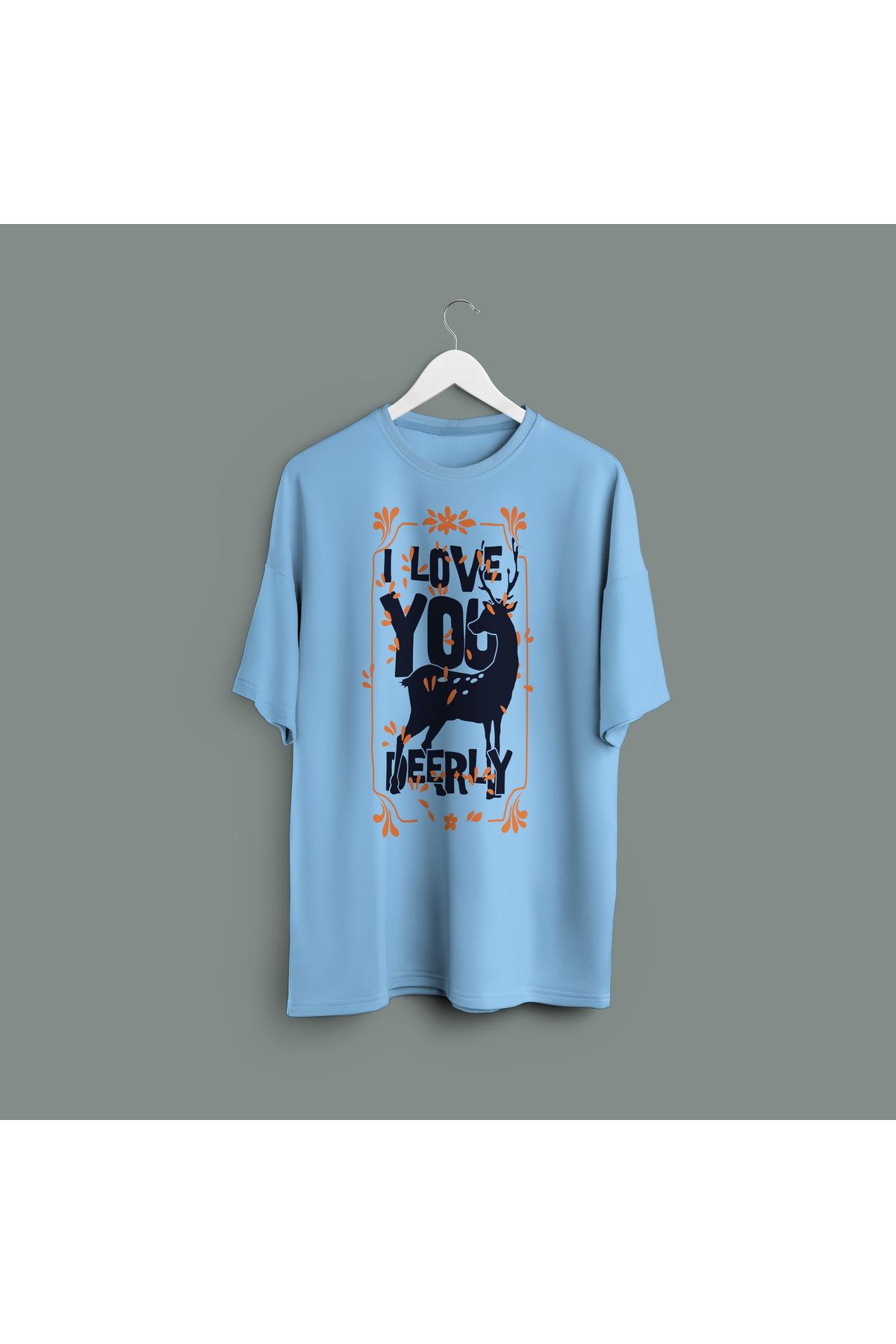 Zestia Unisex T-Shirt,I Love Deerly Baskılı,Regular, %100 Pamuk,Mavi T-Shirt No: 00473