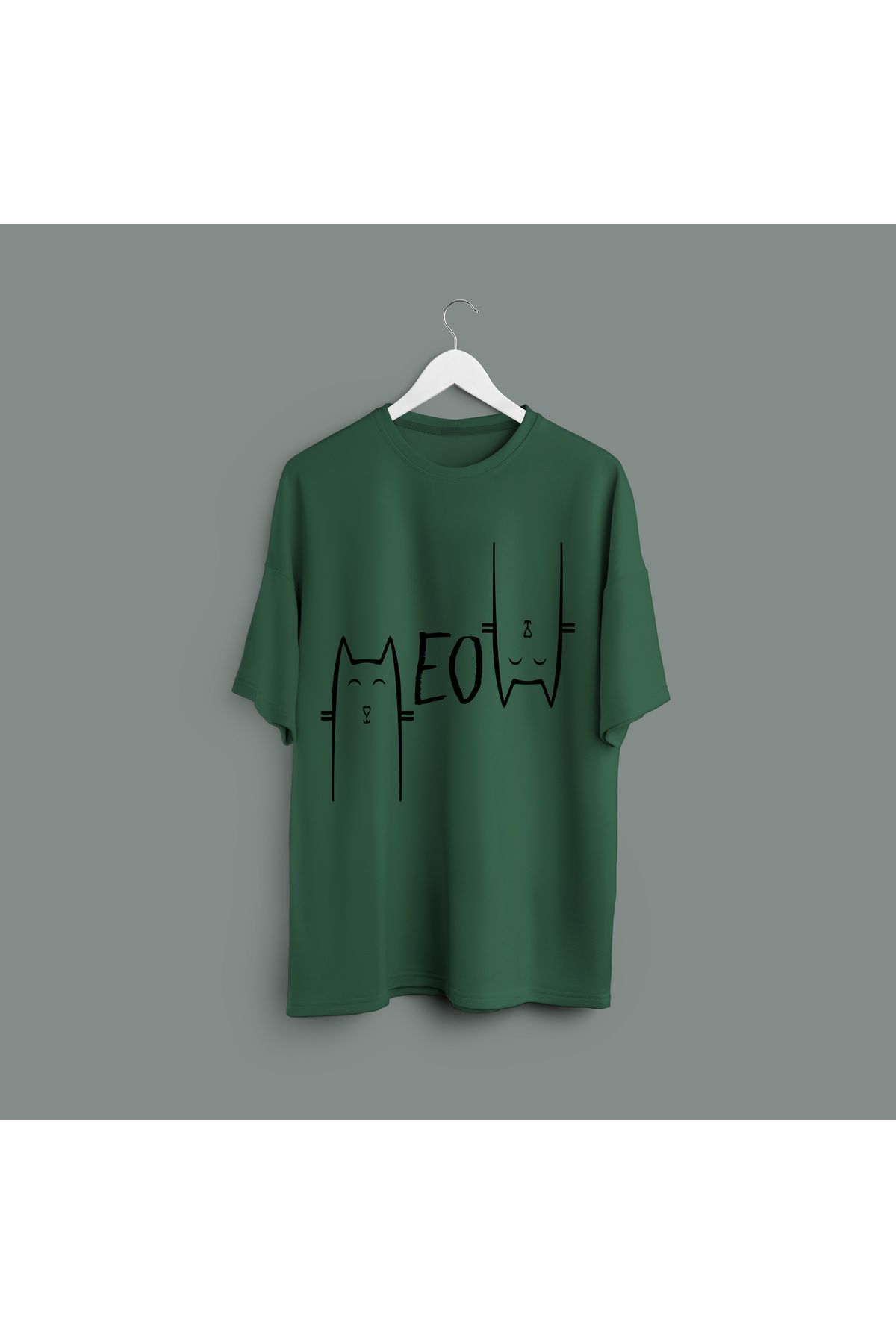 Zestia Unisex T-Shirt,Kedi Baskılı,Regular, %100 Pamuk,Yeşil T-Shirt No: 00220