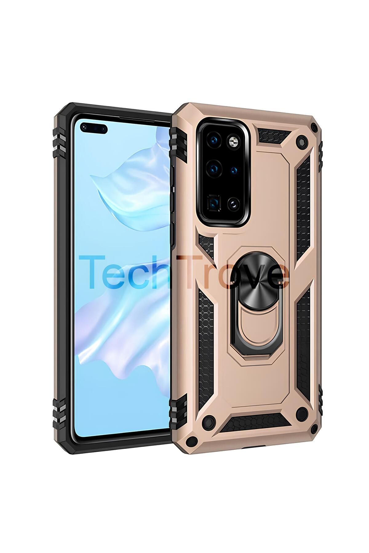 TechTrove Huawei P40 Kılıf Yüzüklü Stand Olabilen Magnetic Tpu Tank Kapak