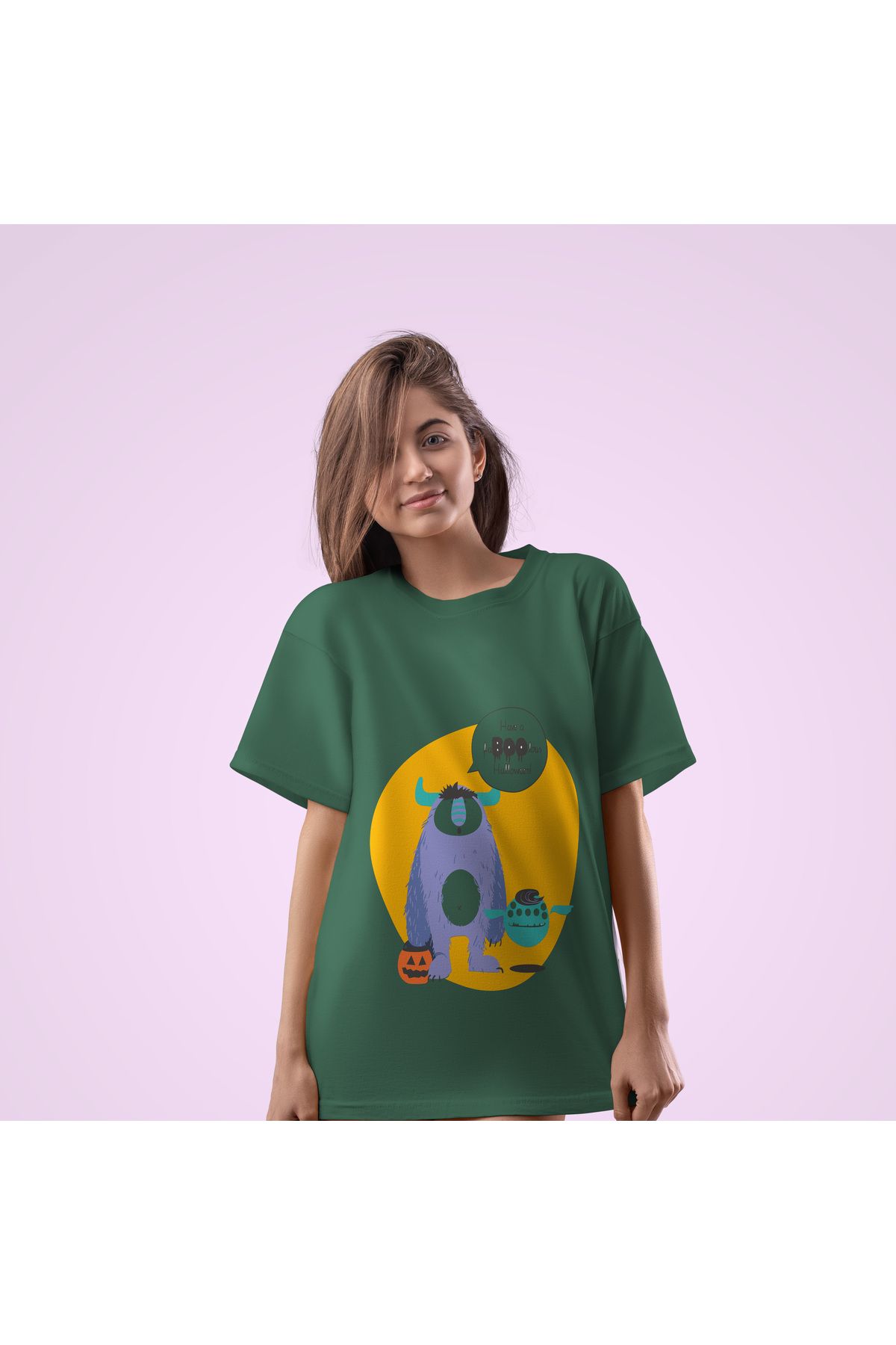 Zestia Unisex T-Shirt,Faboolous Halloween Baskılı,Regular, %100 Pamuk,Yeşil T-Shirt No: 00458