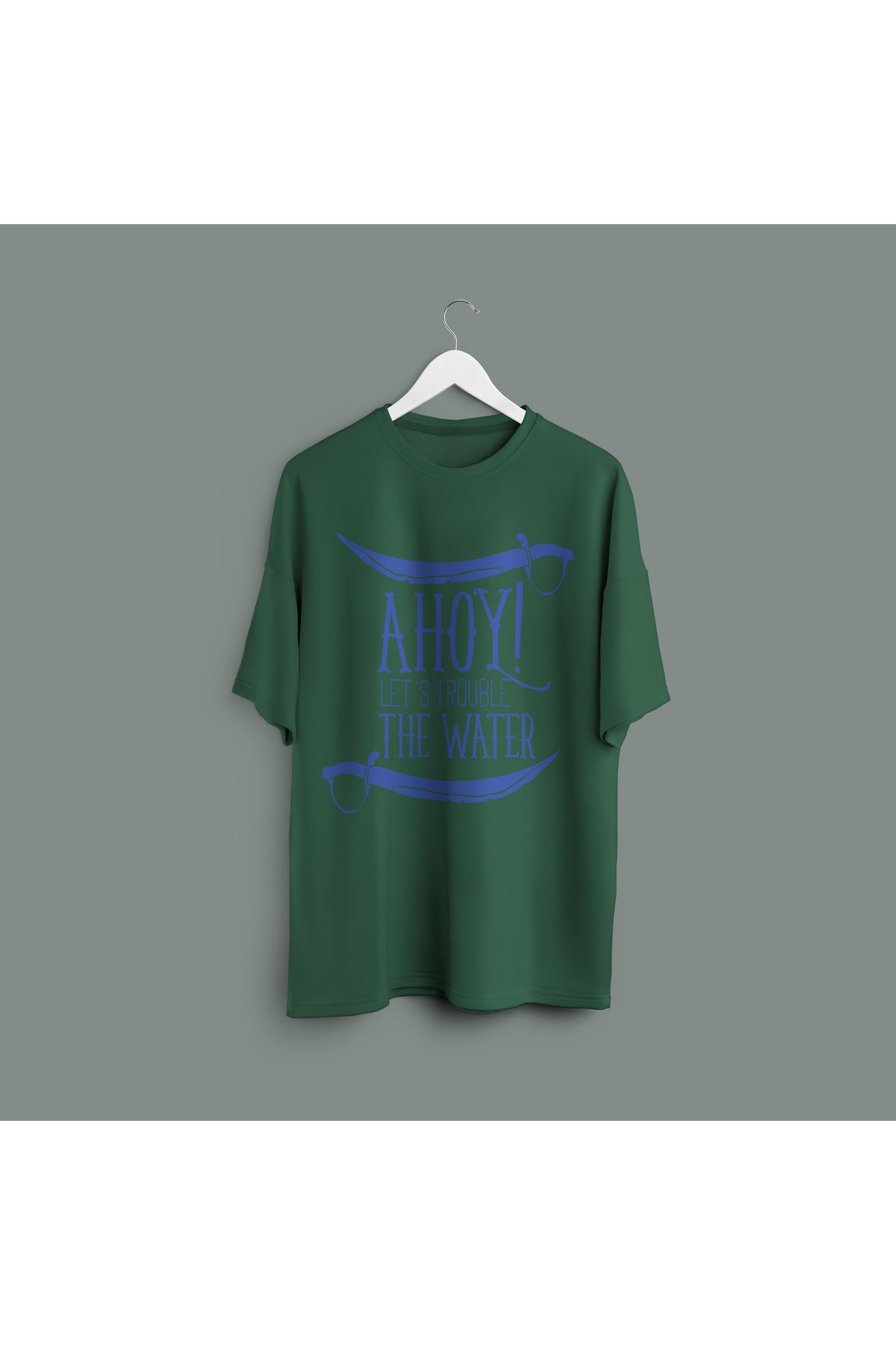 Zestia Unisex T-Shirt,AHOY! Lets Trouble Baskılı,Regular, %100 Pamuk,Yeşil T-Shirt No: 00440
