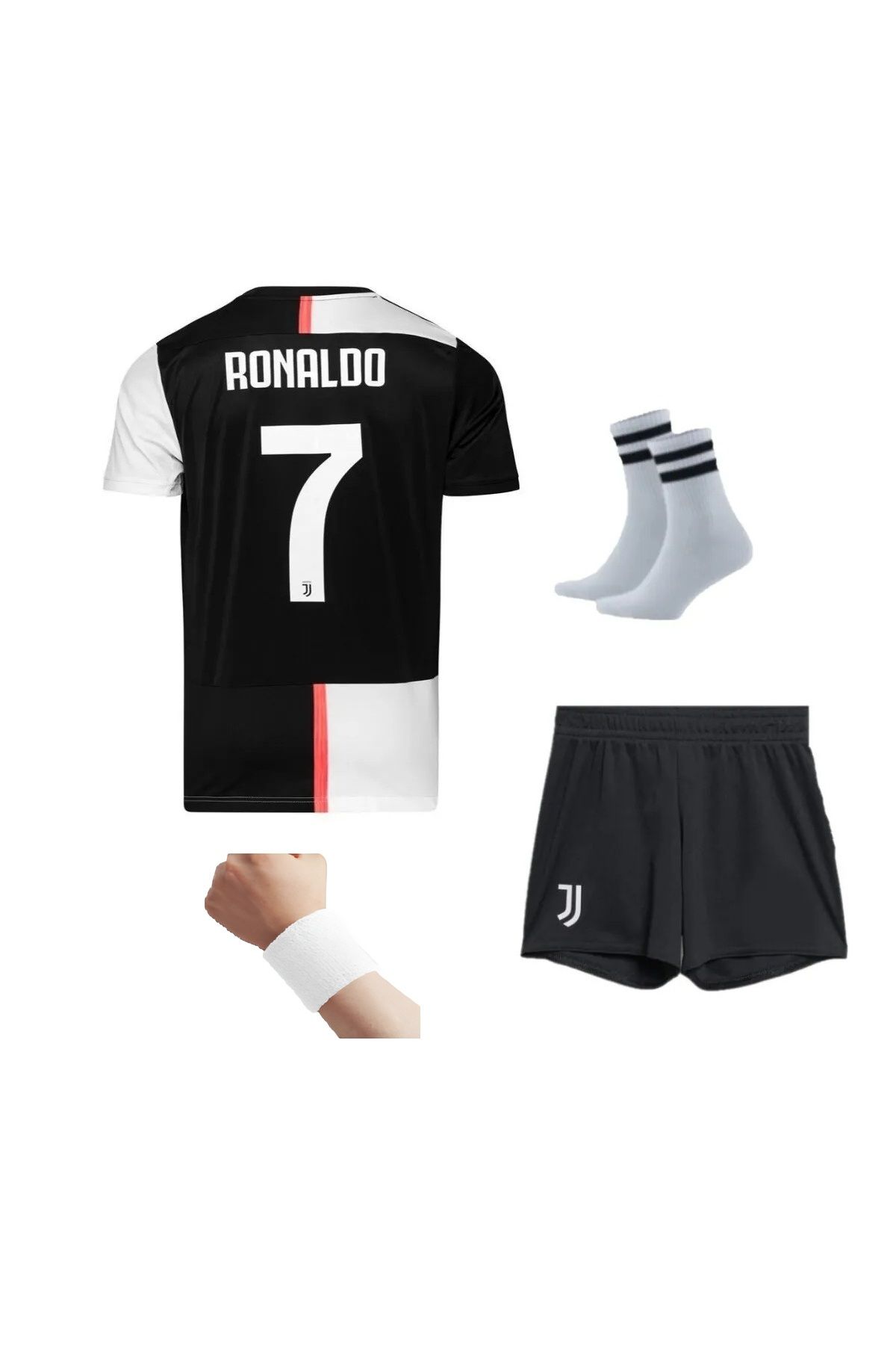 nesne giyim Juventus Ronaldo Siyah beyaz 19/20 Sezon Futbol Çocuk Forması 4'Lü Set