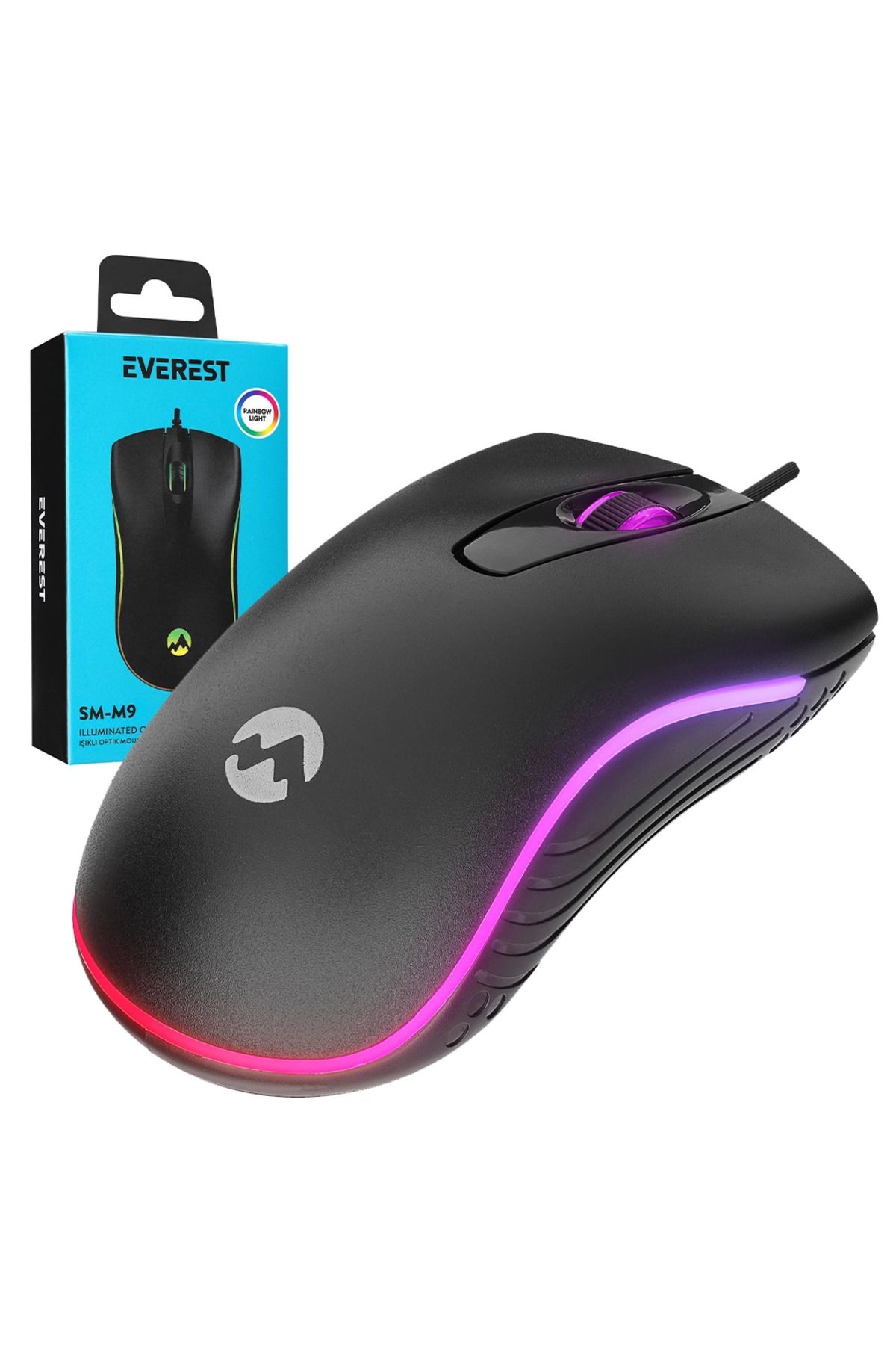 feifei Sm-M9 1000 Dpi Usb Rgb Rainbow Ledli Siyah 3D Optik Led Mouse (4767)