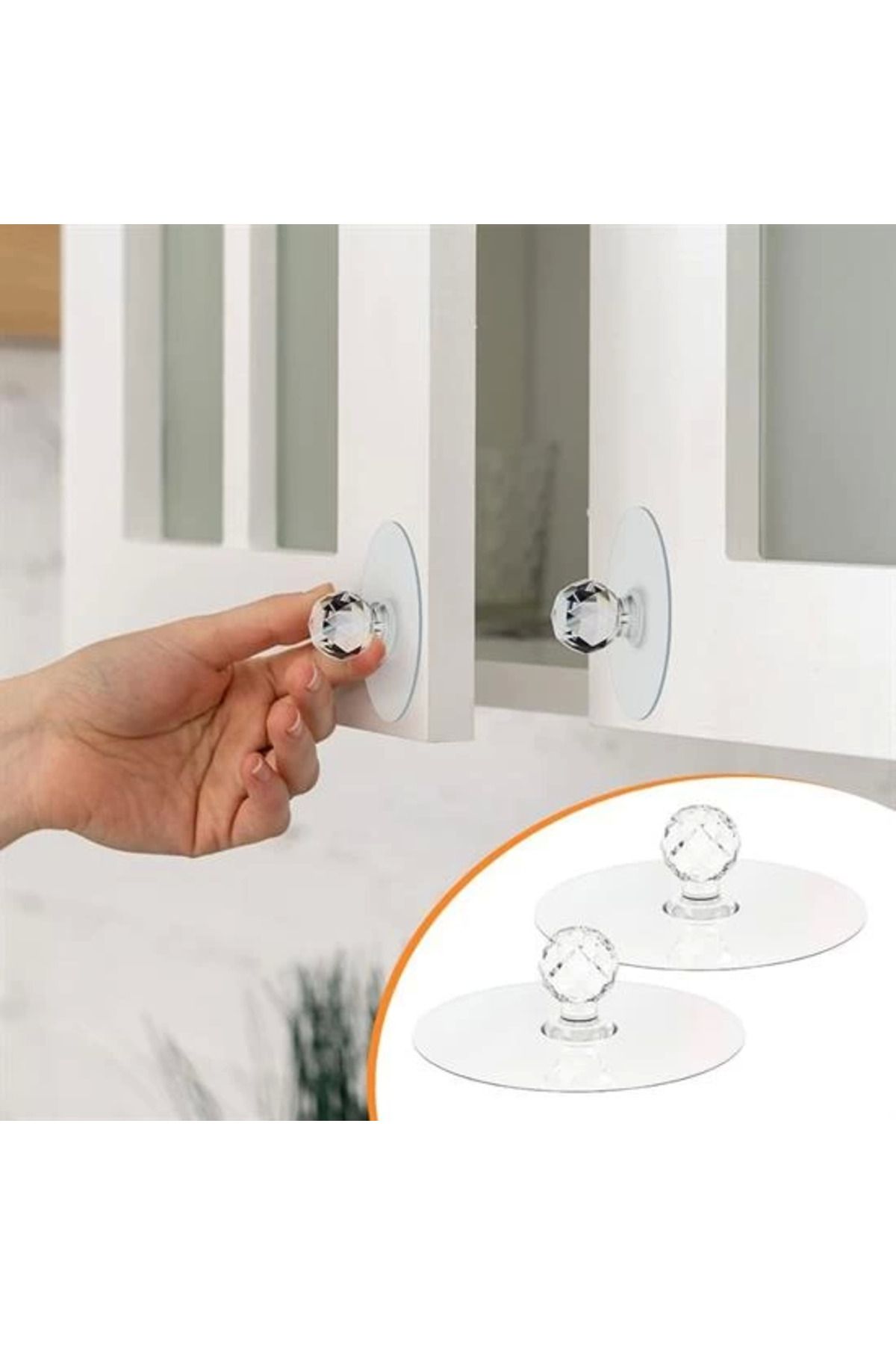 feifei 2 Adet Kristal Kendiliğinden Güçlü Yapışkanlı Kulp Askısı Tutma Kolu (4767)