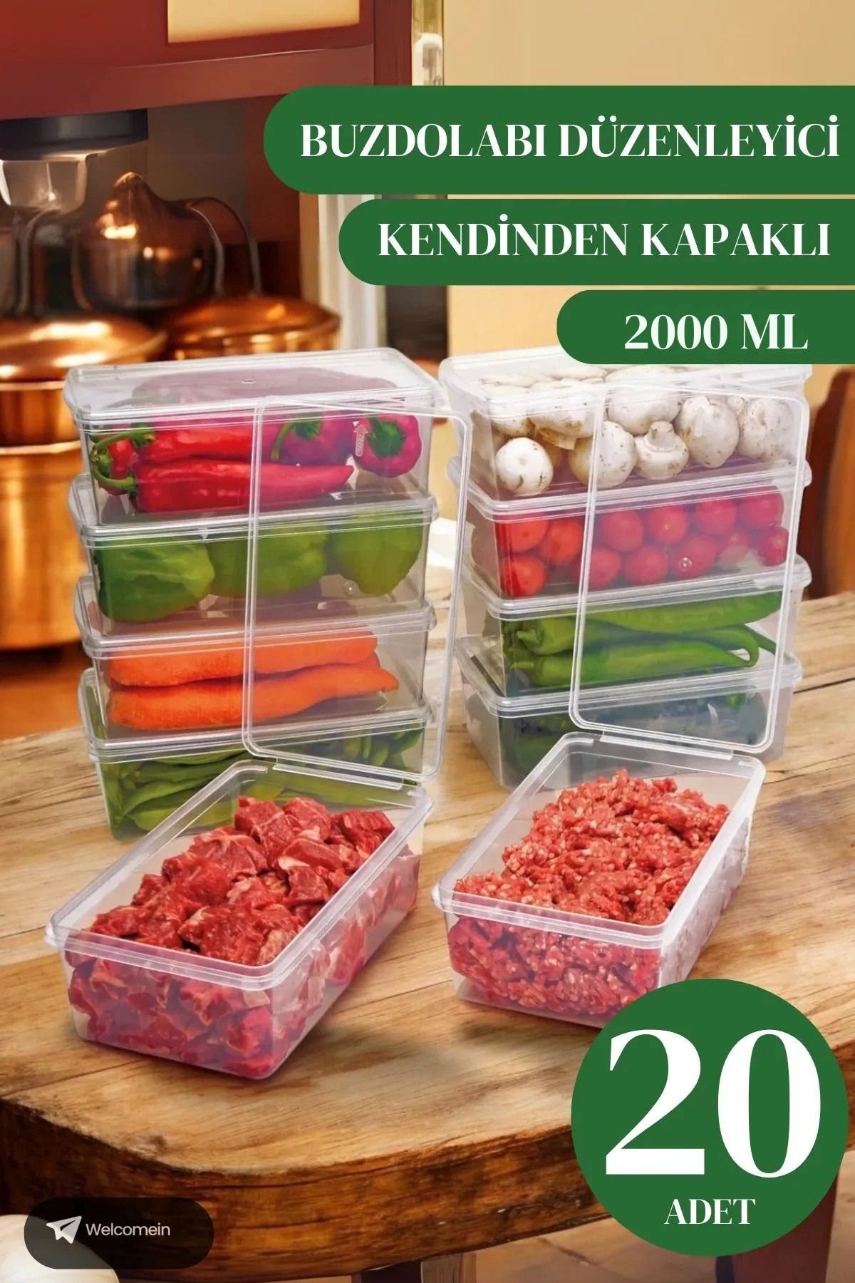 hayalimsah 20 Adet 2 Lt. Kendinden Kapaklı Derin Dondurucuya Uygun Buzluk Saklama Kabı Düzenleyici (2000 Ml)