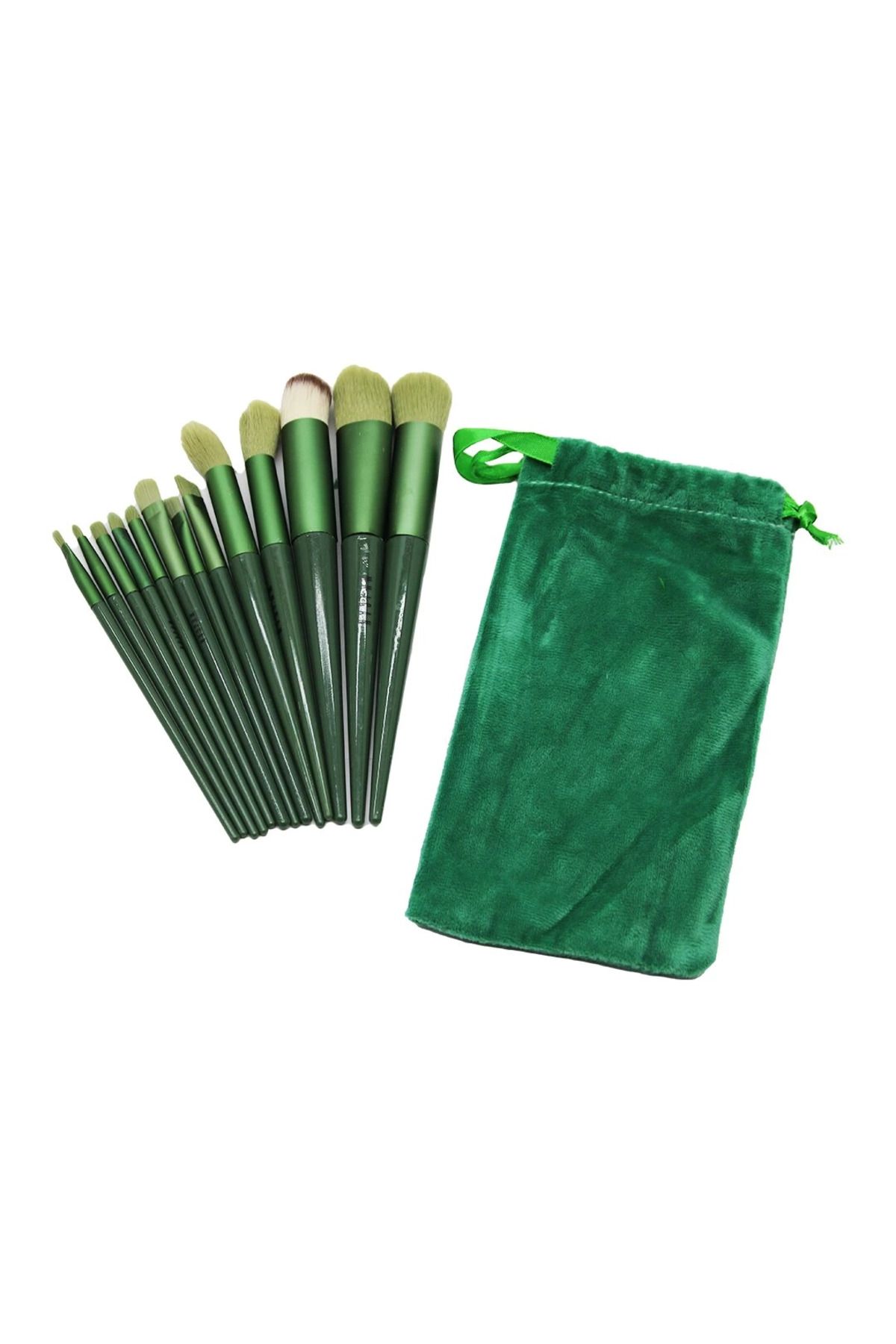 hayalimsah 13PCS YEŞİL KADİFE TORBALI MAKYAJ FIRÇA SET (4767)
