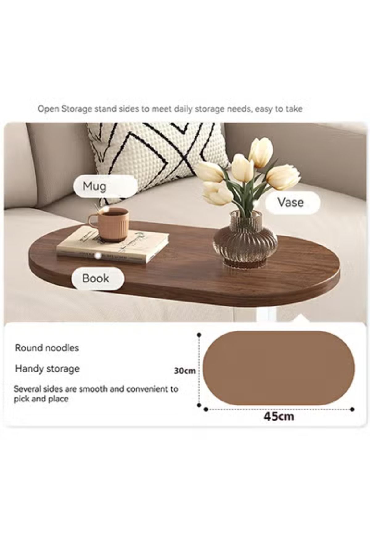 Taimi-C-Shaped Side Table Elegant Design with Metal Frame,45x30x60cm - Brown Color With White Frame 5
