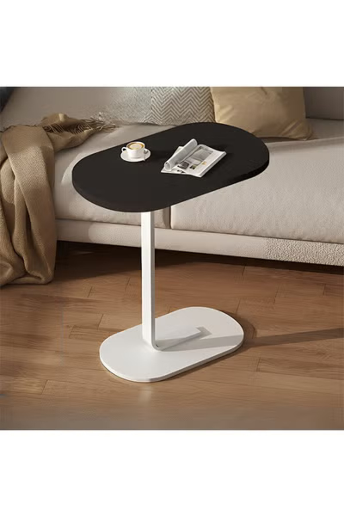 Taimi-C-Shaped Side Table Elegant Design with Metal Frame,Office 45x30x60cm -Black Color With White Frame 4