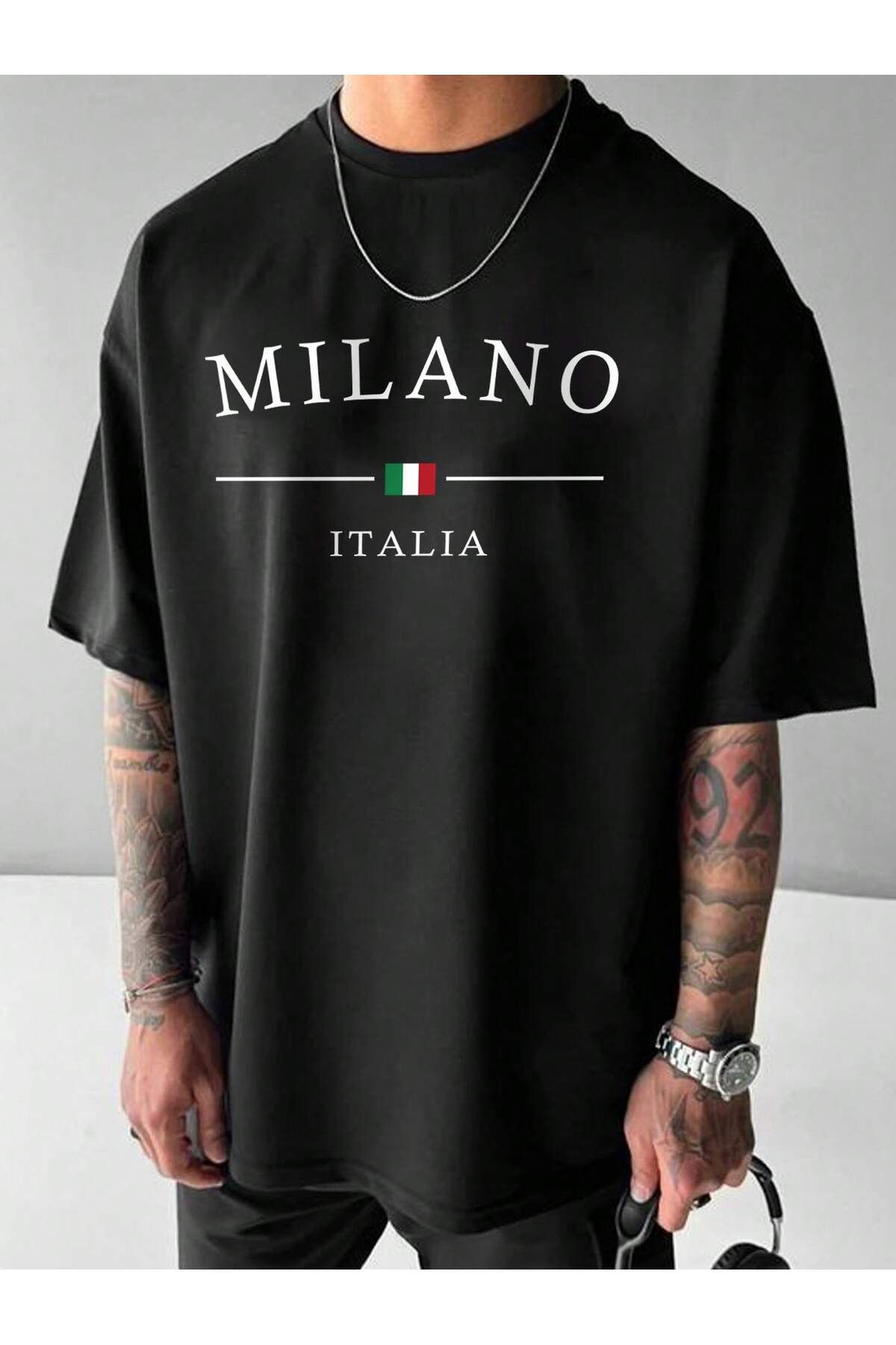 cc collection Milano Baskılı Oversize Erkek T-Shirt