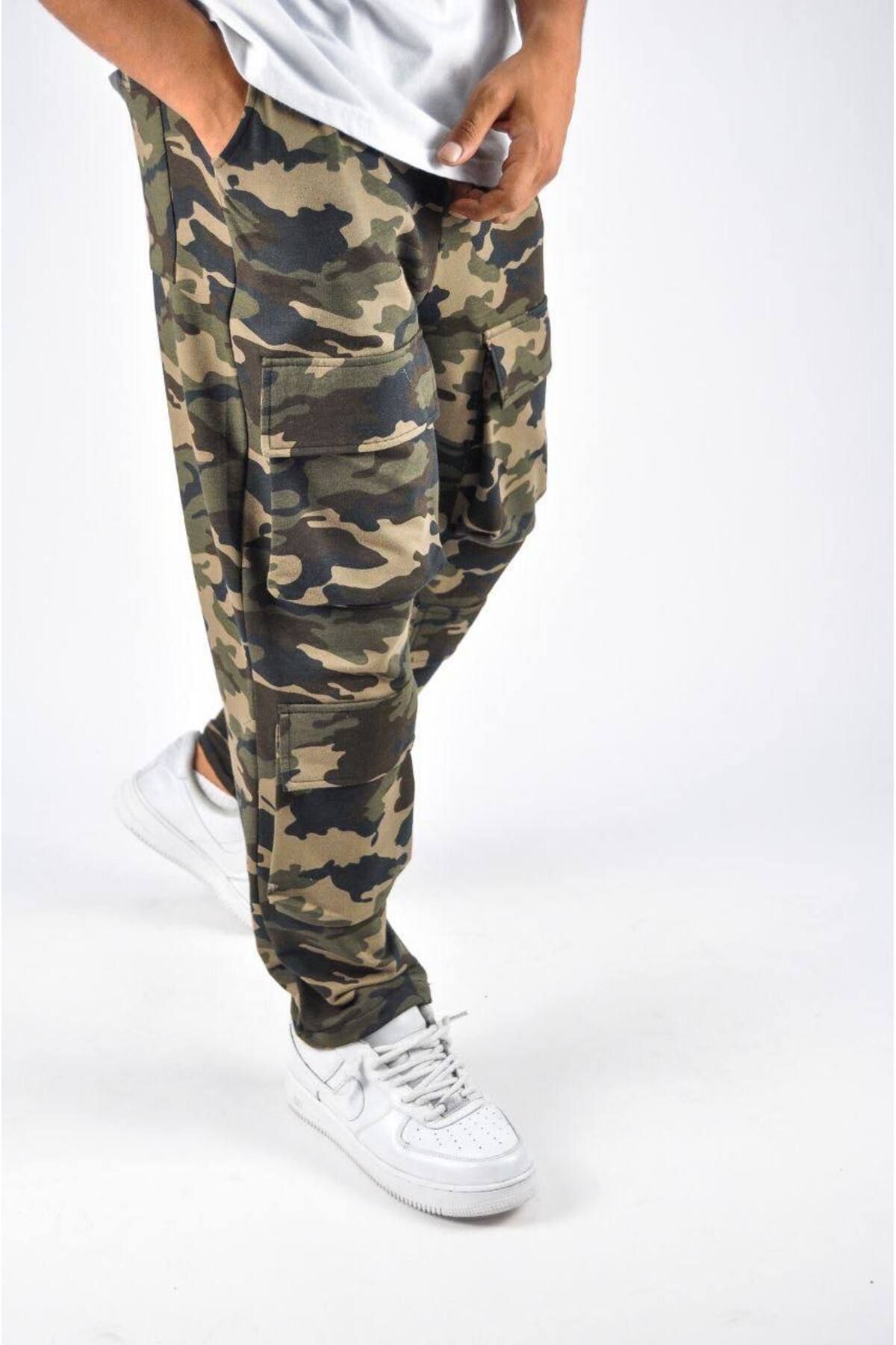 SUPERBLUE-Men's Wide Leg Elastic Camouflage Patterned Trousers 5