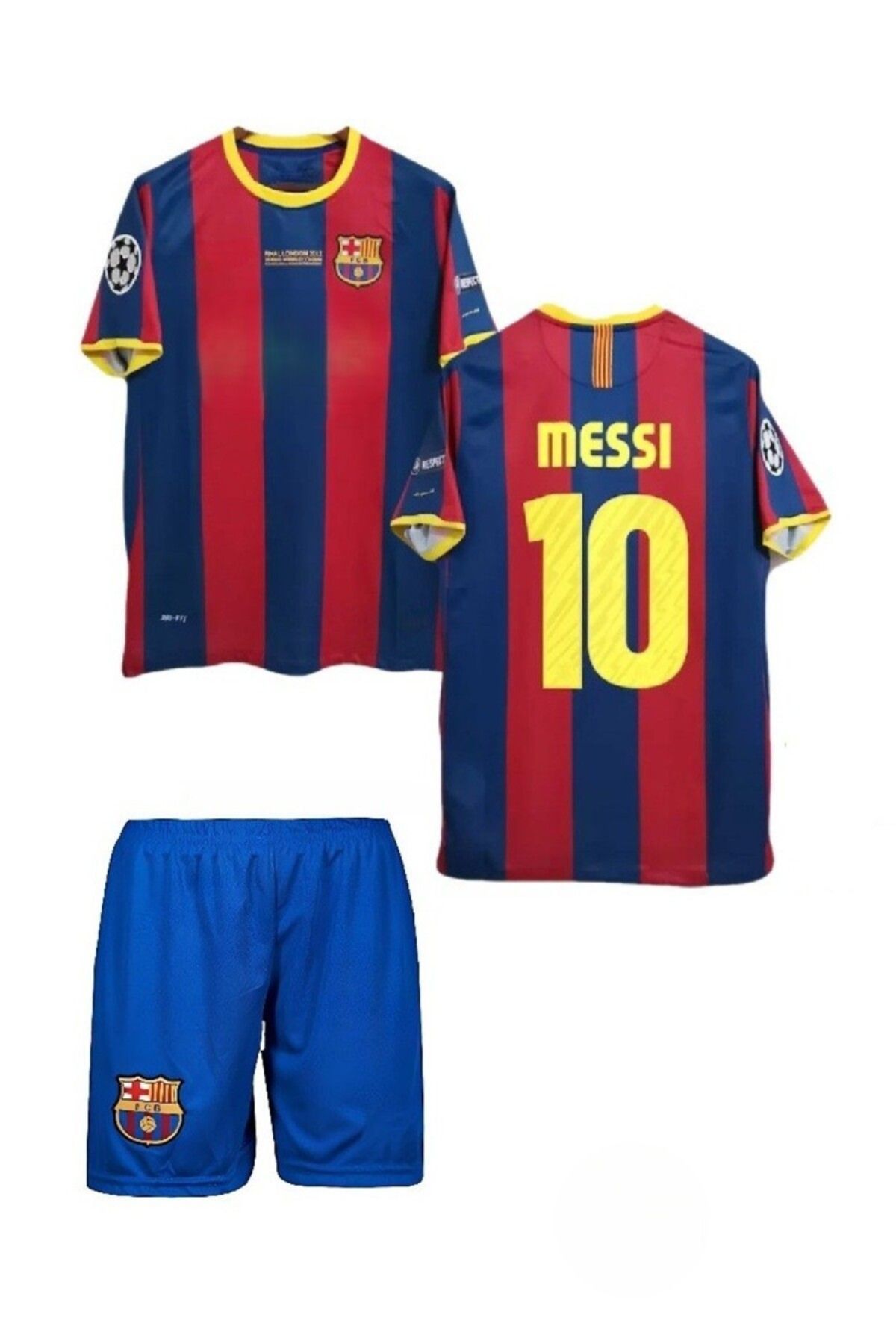 kombinezyum F.C. Barcelona 2010/11 Şampiyonlar Ligi Finali #10 Lionel MESSİ Çocuk Futbol Forması 3'lü Set
