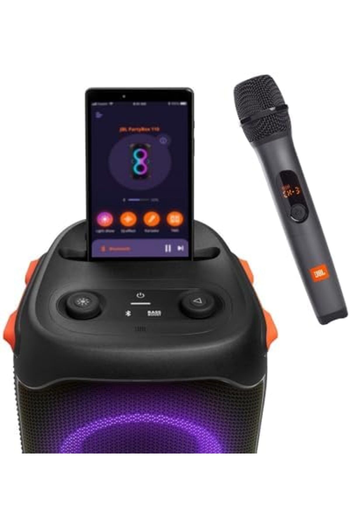 JBL-Party Box 110 and Wireless Microphone Bundle Speaker and Microphone with LED Light Effect, 160W 4