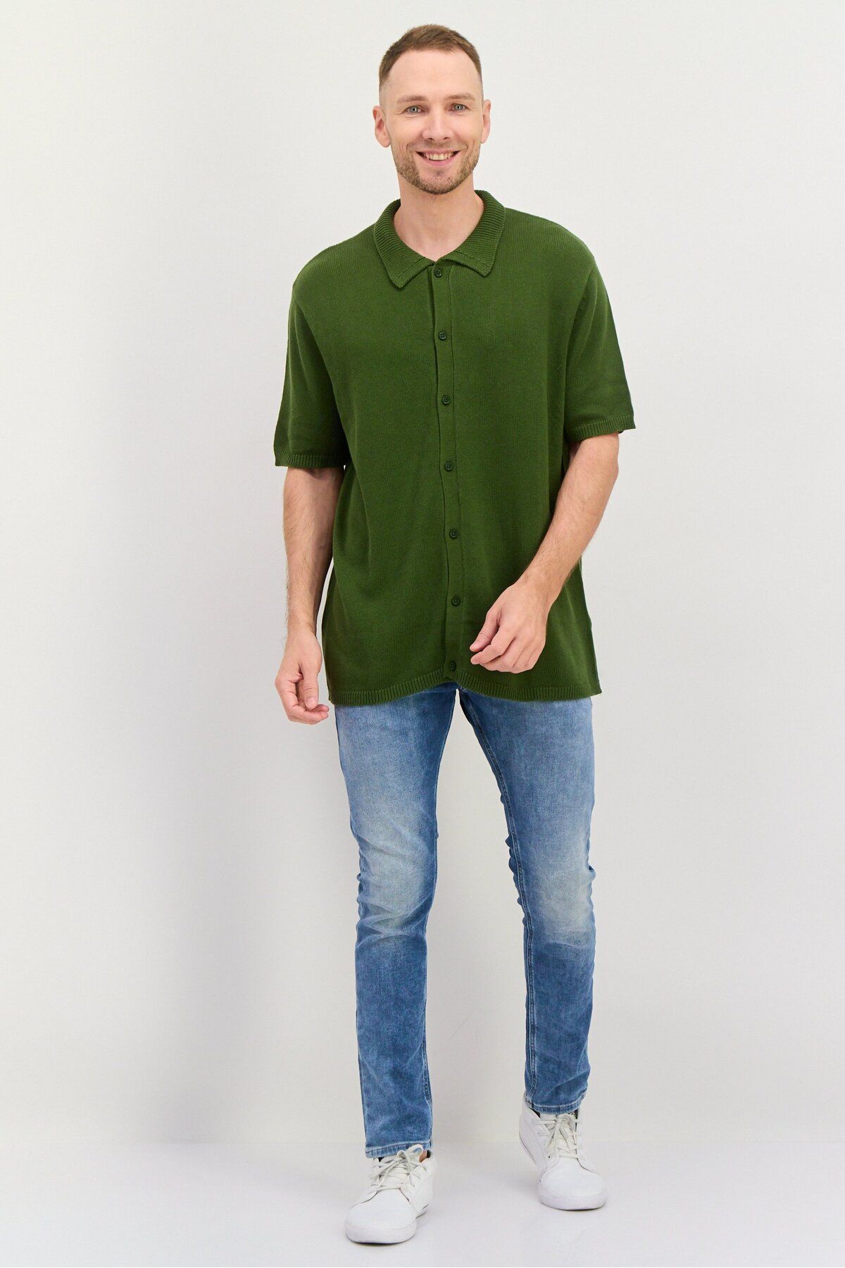 Asos Design-Men Tall Fit Knitted Short Sleeve Polo Shirts, Green 3
