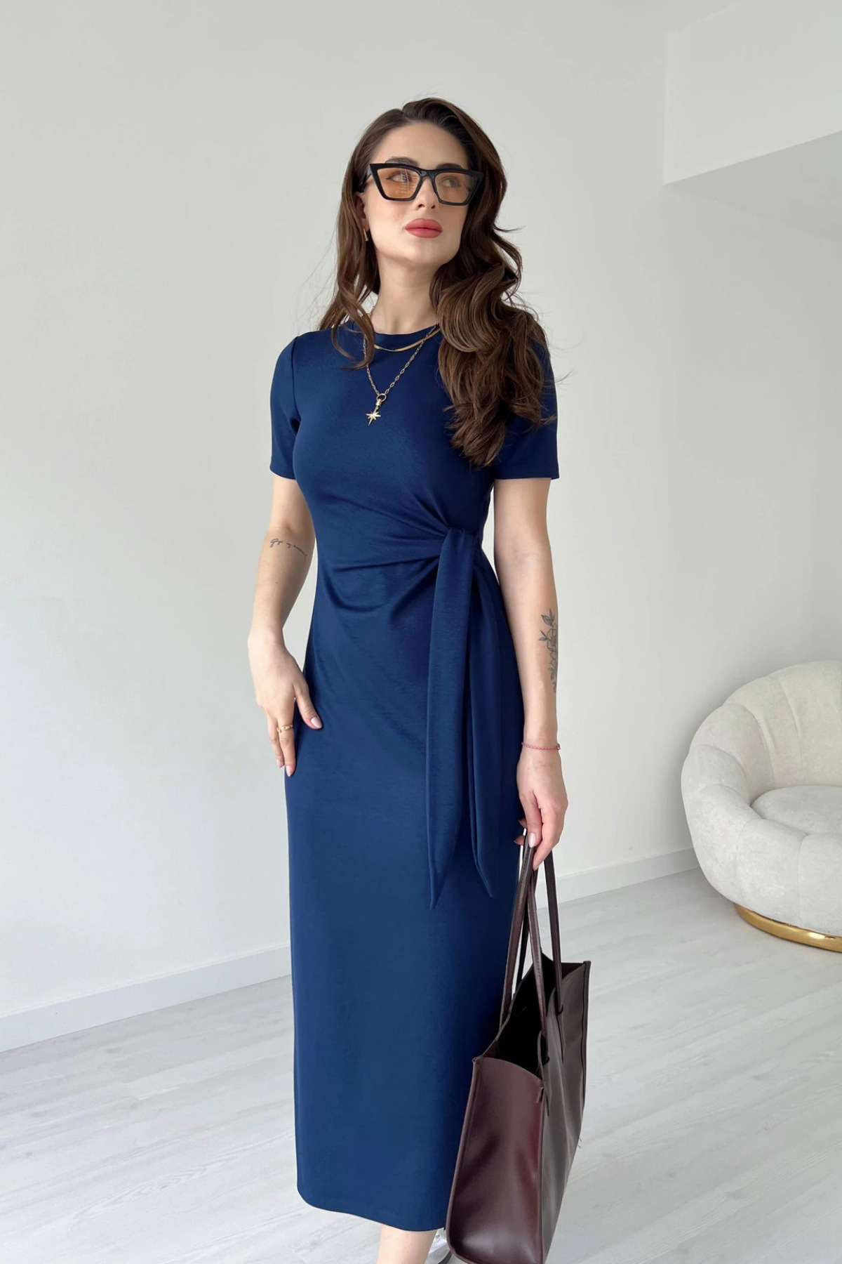 MARTYZ  Yandan Bağlamalı Yanı Yırtmaçlı Modal Kumaş Elbise